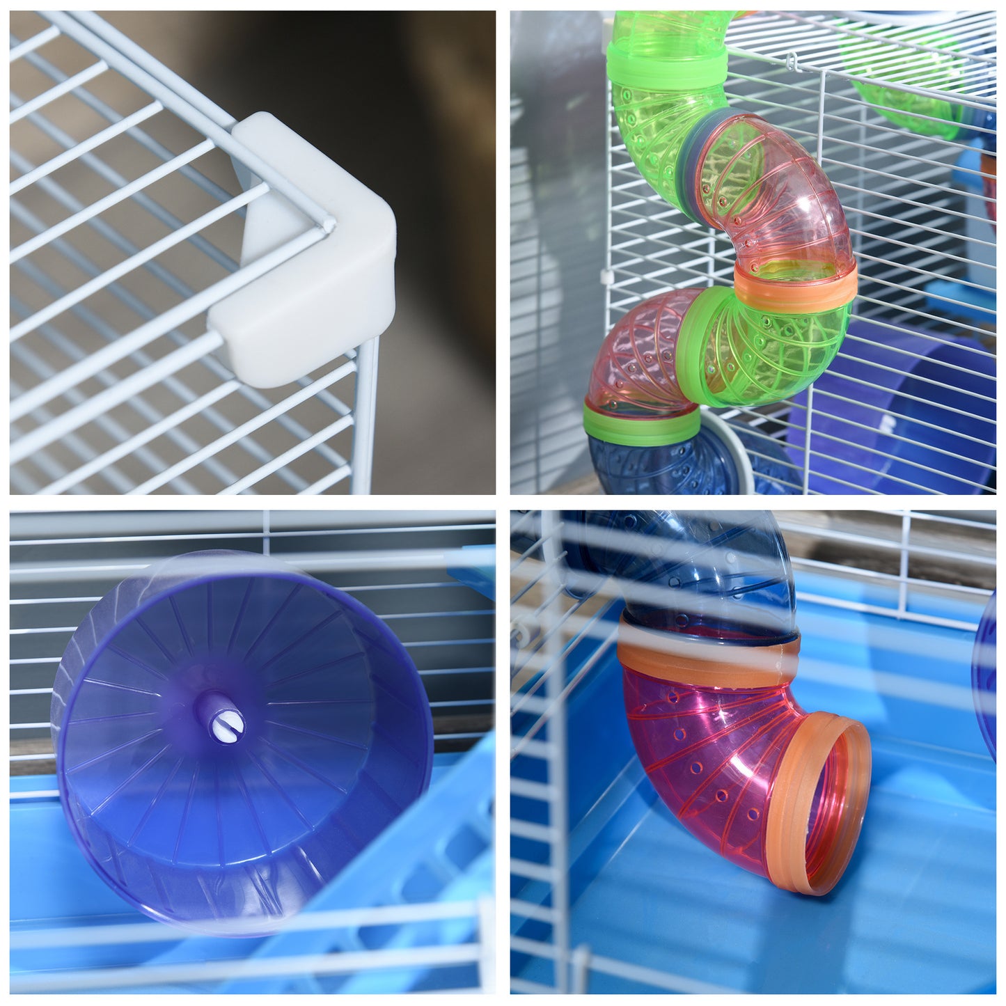 18" 2-Tier Hamster Cage with Wheel and Water Bottle, Blue