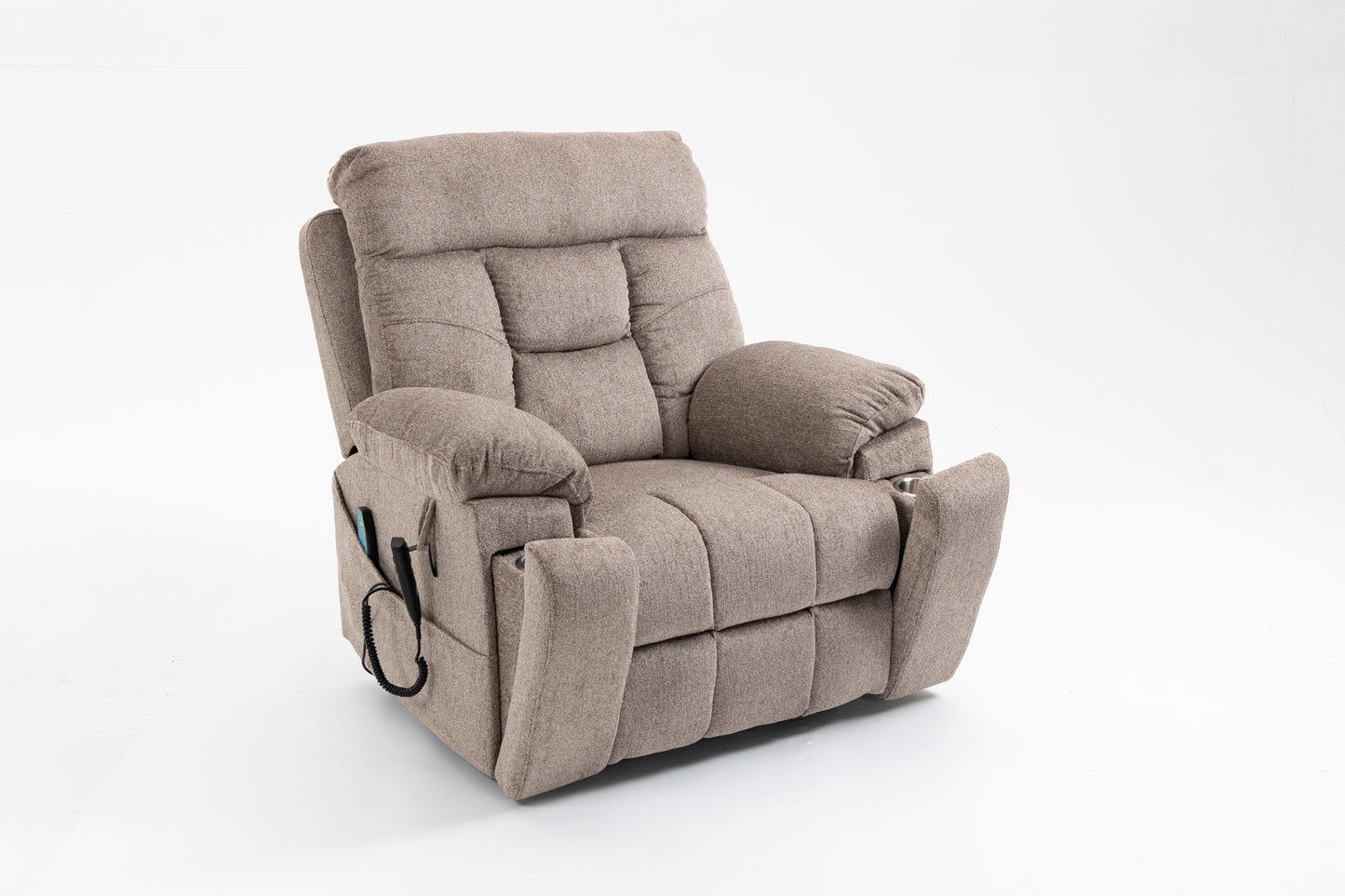 Old age electric lift chair, flat high density foam electric sofa, with heating and massage functions, can tilt to 180 degrees, 2 pocket cup holders, 2 remote controls, dual OKIN motors