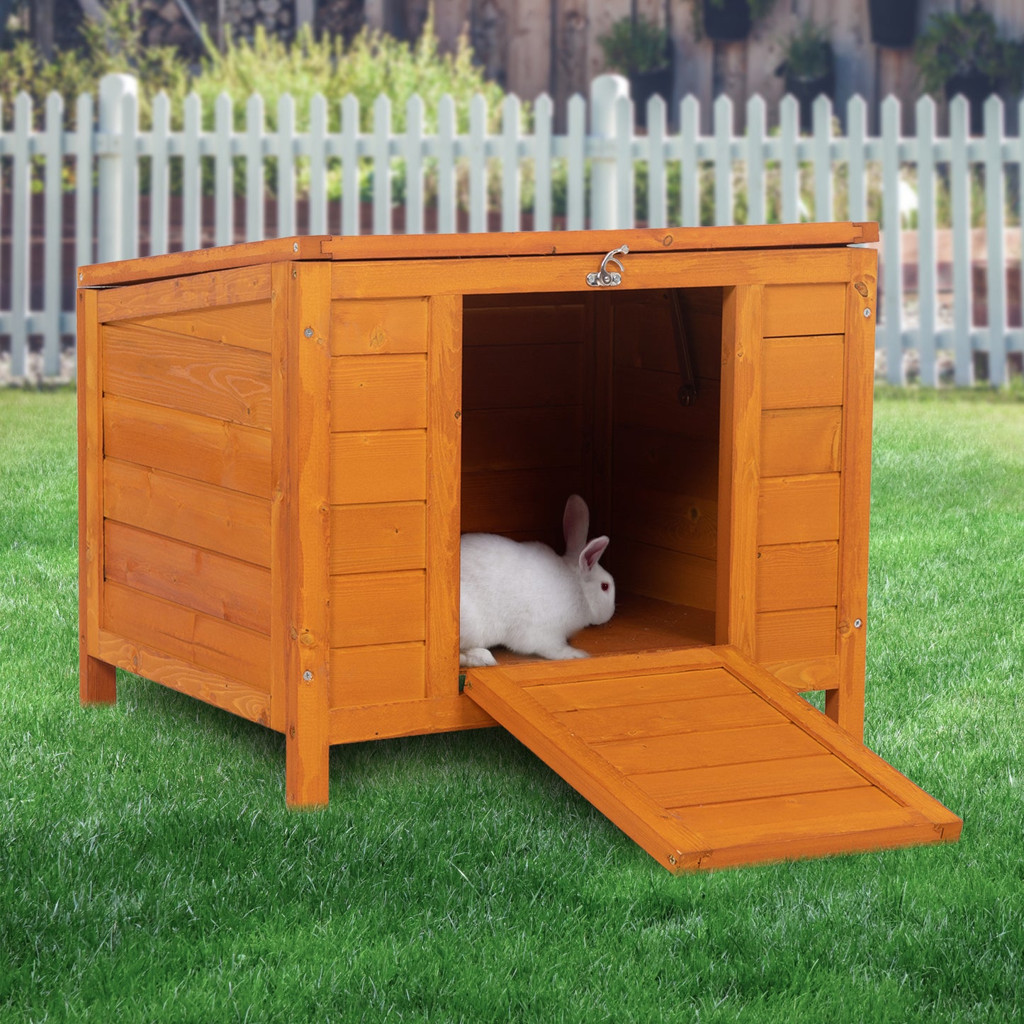 Small Wood Rabbit Hutch Bunny Cage, Raised Cat House with Ladder for Small Animals