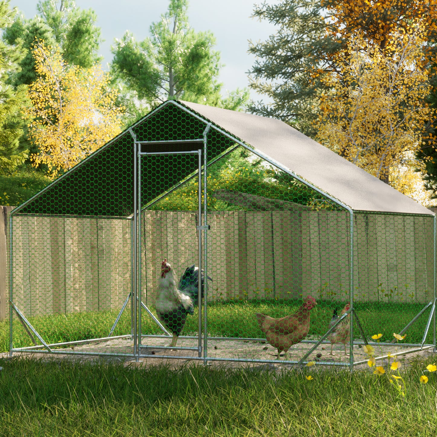 Large Metal Chicken Coop, Walk-in Chicken Run,Galvanized Wire Poultry Chicken Hen Pen Cage, Rabbits Duck Cages with Waterproof and Anti-Ultraviolet Cover for Outside(10' L x 6.6' W x 6.56' H)