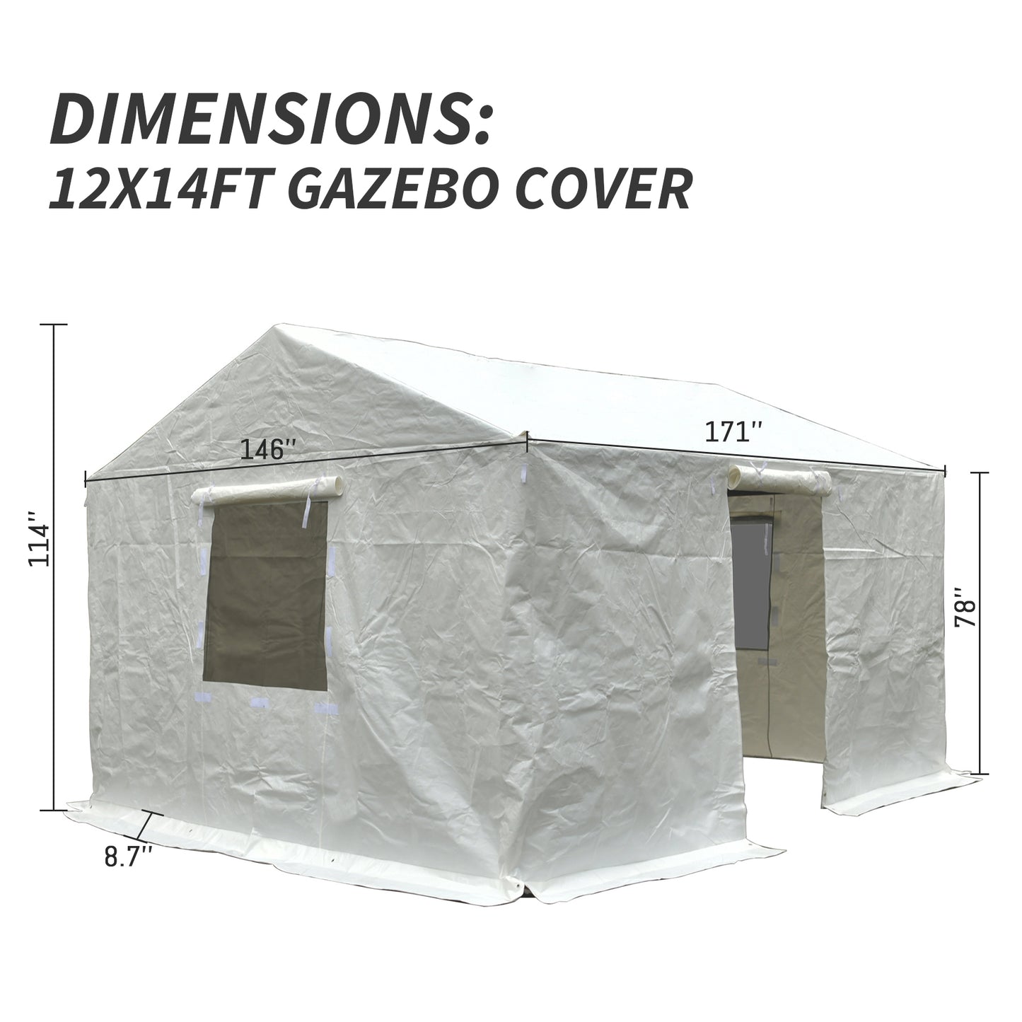 12'x14' Gazebo Cover for Hardtop Gazebos, Outdoor Universal Winter Gazebo Cover with Sidewalls and Mesh Windows, All Season Waterproof Enclosed Gazebo Cover, White