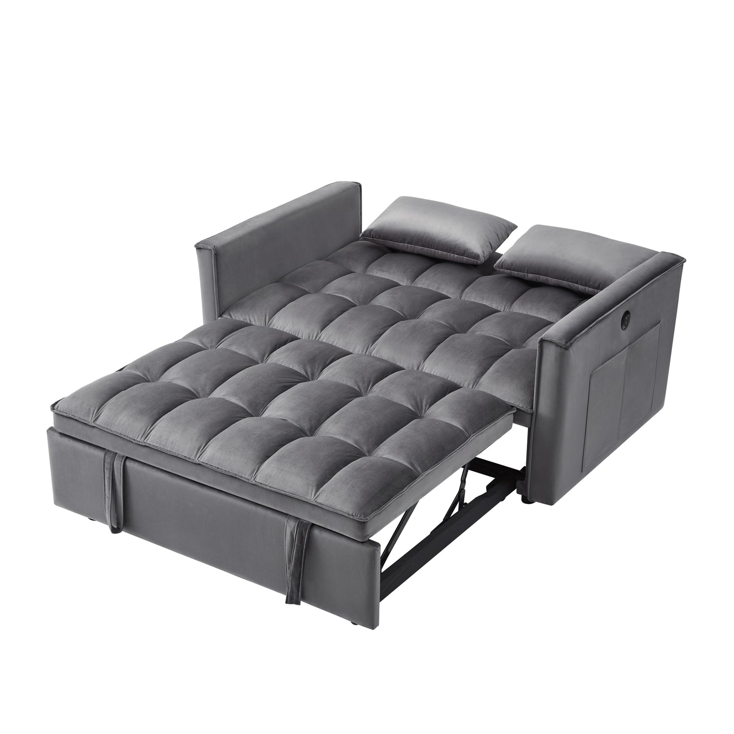 Sleeper Sofa Bed w/USB Port, 3-in-1 adjustable sleeper with pull-out bed, 2 lumbar pillows and side pocket, soft velvet convertible sleeper sofa bed, suitable for living room bedroom