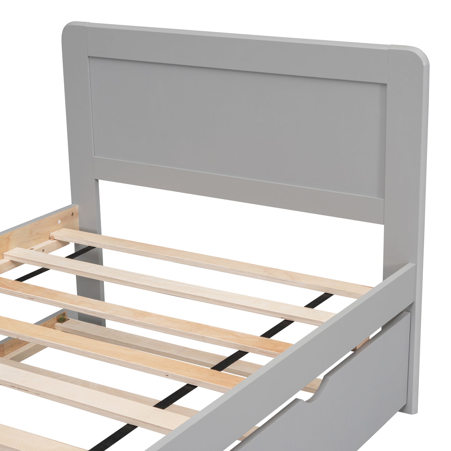 [SantaChoice] Modern Design Twin Size Platform Bed Frame with Trundle for Grey Color