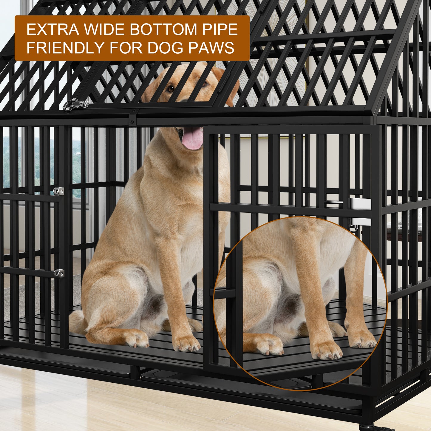 54" Heavy Duty Dog Crate Large Dog cage Strong Metal Dog Kennels and Crates for Large Dogs Top Open with 2 Doors 4 Lockable Wheels 2 Removable Trays