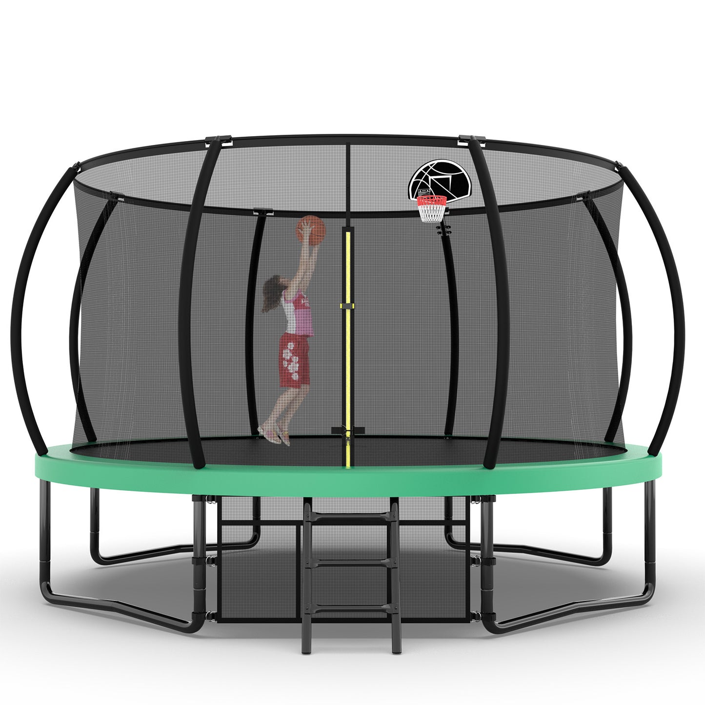 14FT Trampoline with Enclosure - Recreational Trampolines with Ladder and AntiRust Coating, ASTM Approval Outdoor Trampoline for Kids