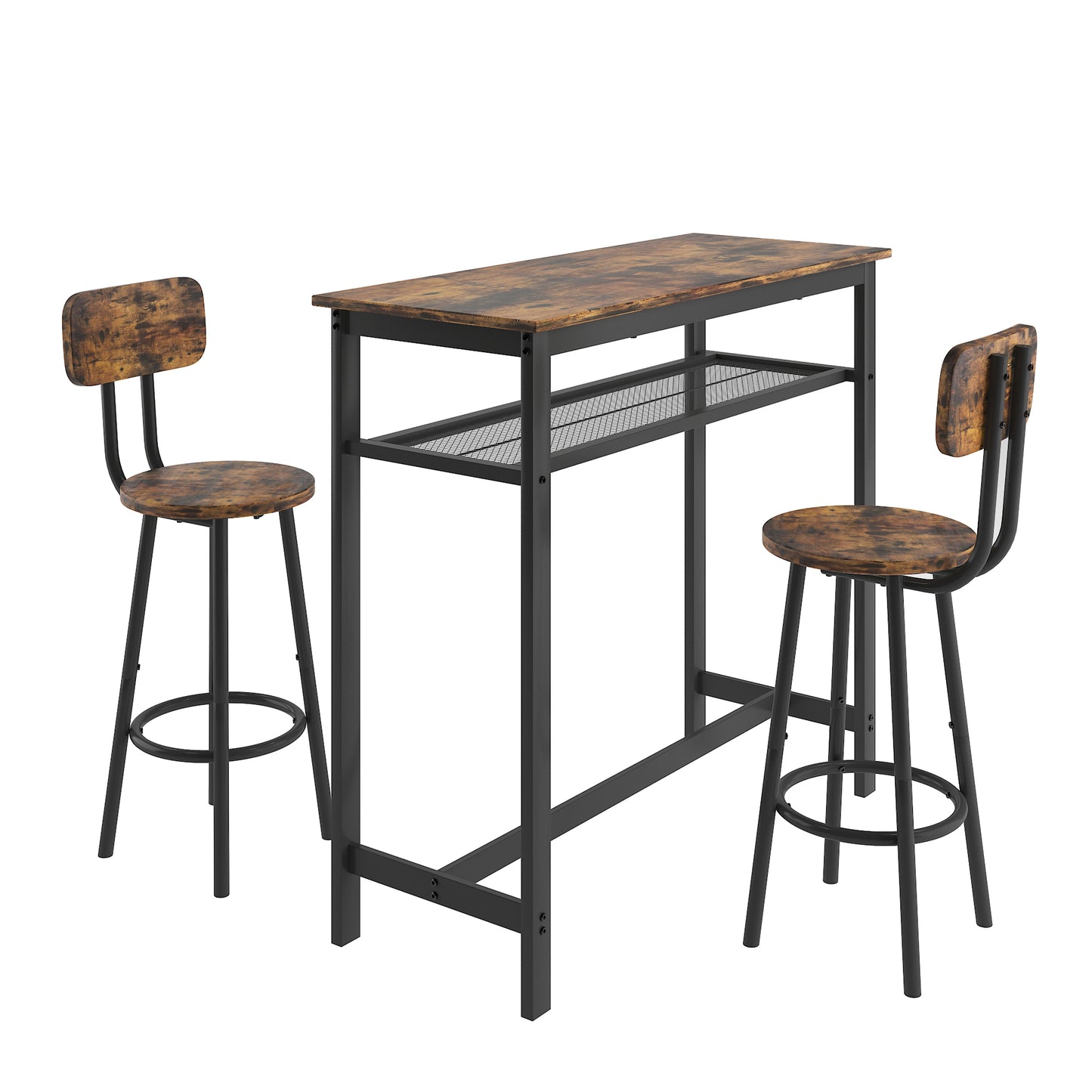 [SantaChoice] Bar table, equipped with 2 bar stools , with backrest and partition (Rustic Brown)