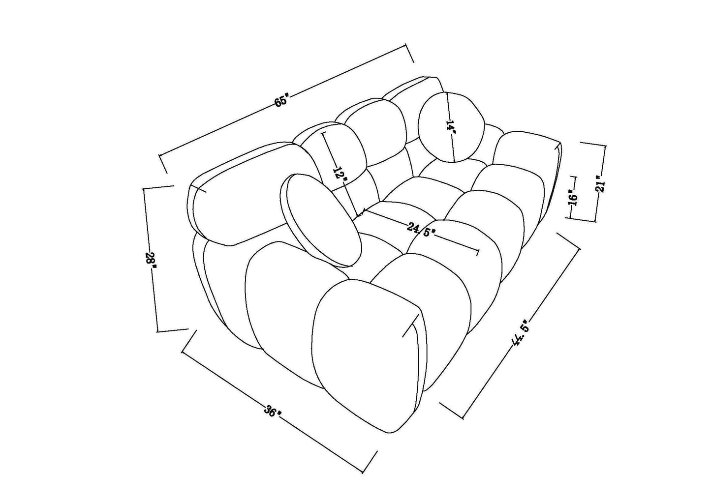 64.96 length ,35.83" deepth ,human body structure for USA people,  marshmallow sofa,boucle sofa ,2  seater, olive green  BOUCLE