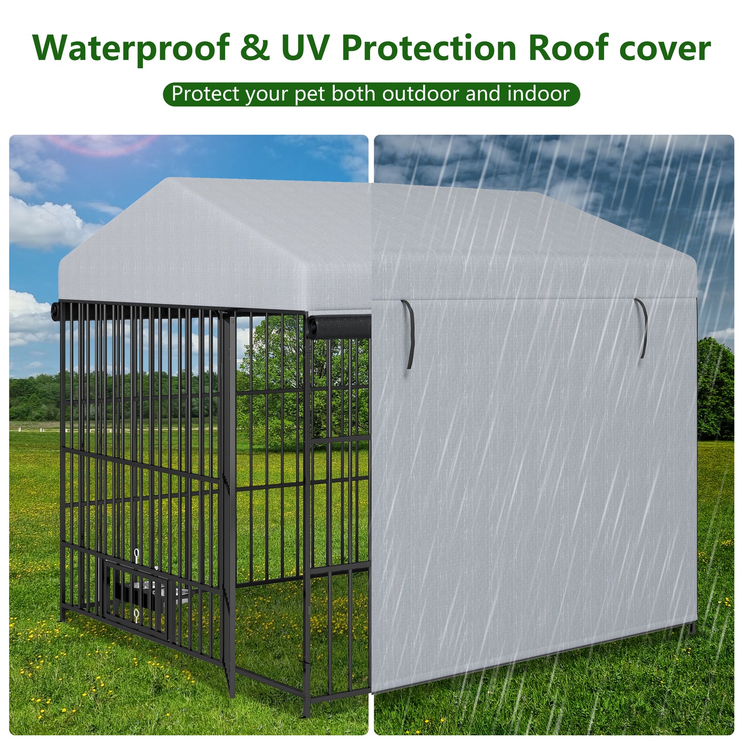 Large Dog Kennel Outdoor Pet Pens Dogs Run Enclosure Animal Hutch Metal Coop Fence with Roof Cover(6.6'L x 6.6'W x 6.4'H)