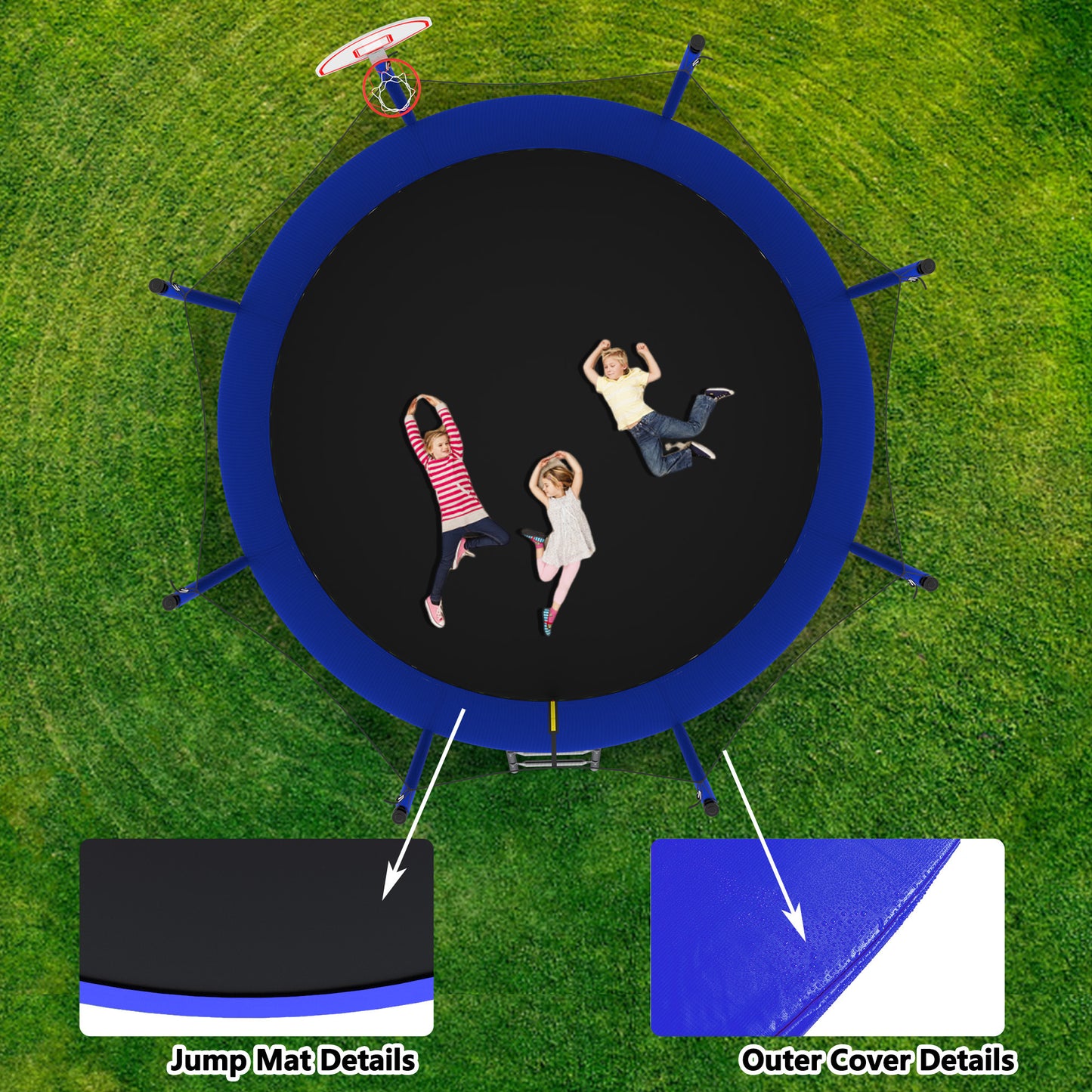 12FT Trampoline for Kids & Adults with Basketball Hoop and Ball ,Recreational Trampolines with Safety Enclosure for Back Yard Outdoor