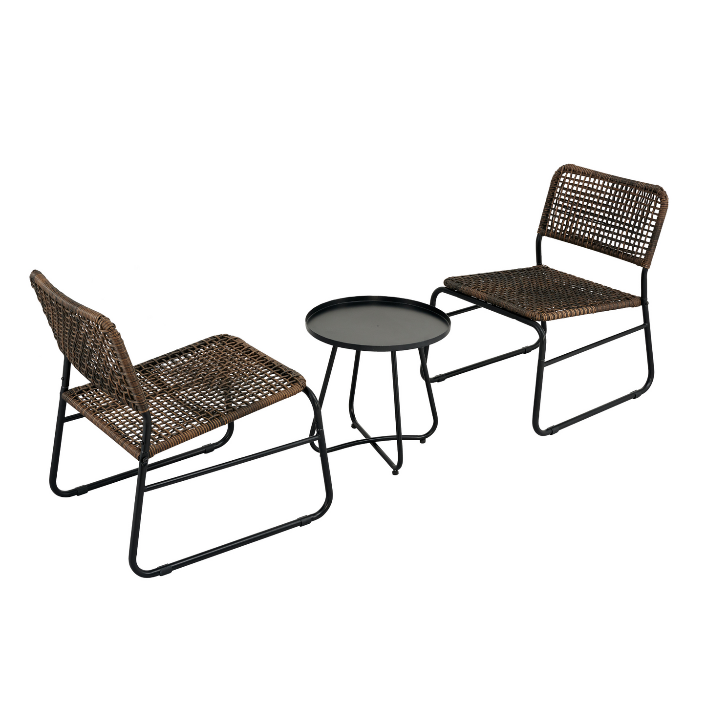 Patio Furniture Set 3 Piece Mixture Pattern PE Rattan Steel Frame And Modern Round Table, Brown and Black