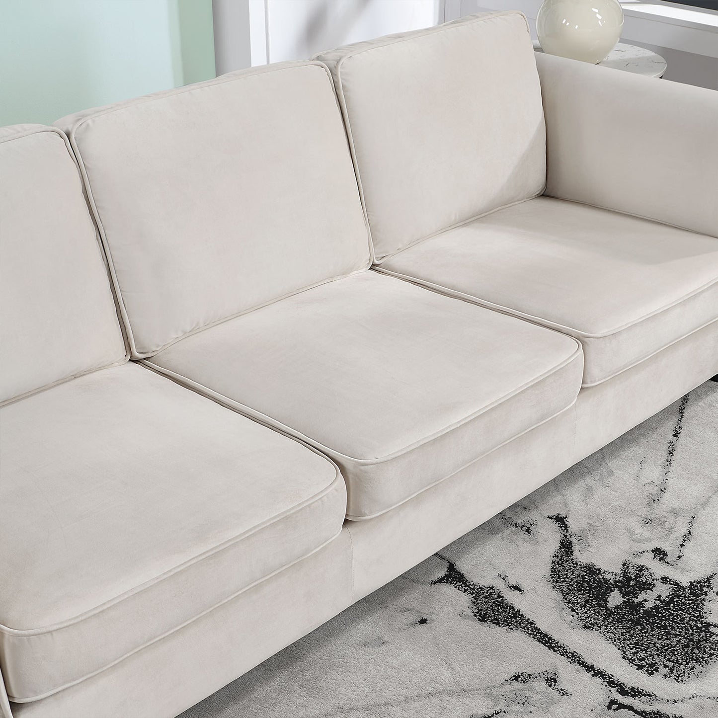 [SantaChoice] 89.37" Mid-Century Modern Couch Velvet Sofa Couch 3 Seater Sofa, Beige