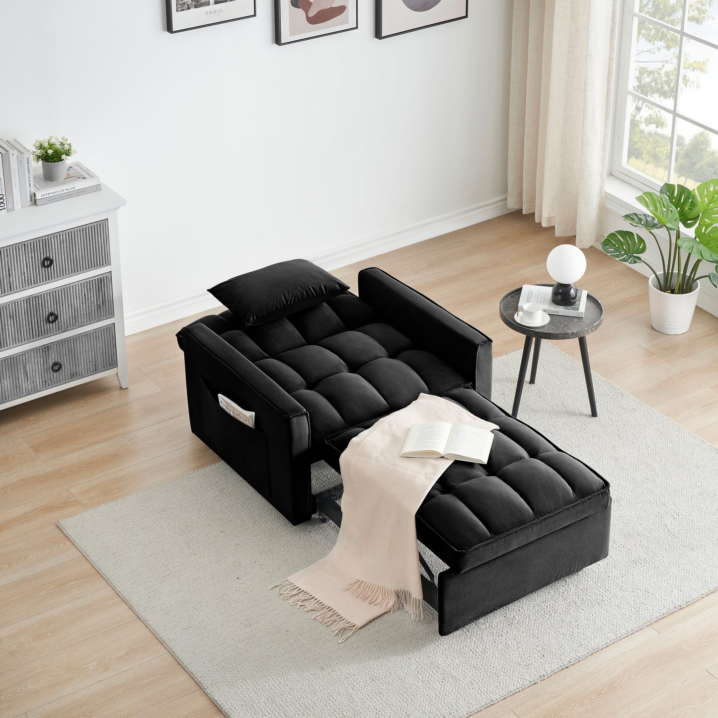 [SantaChoice] Sofa bed chair 3 in 1 convertible, recliner, single recliner, suitable for small Spaces with adjustable back black