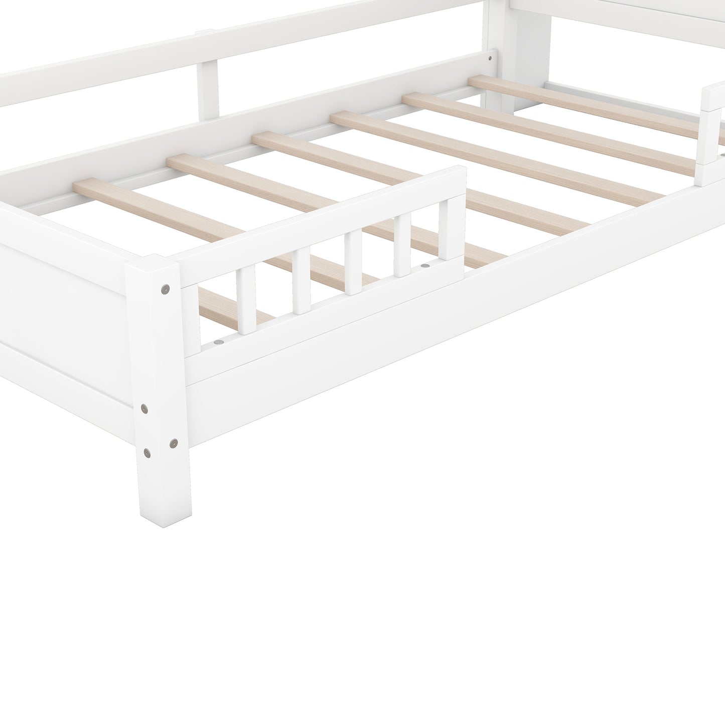 Wood Twin Size Platform Bed with Built-in LED Light, Storage Headboard and Guardrail, White