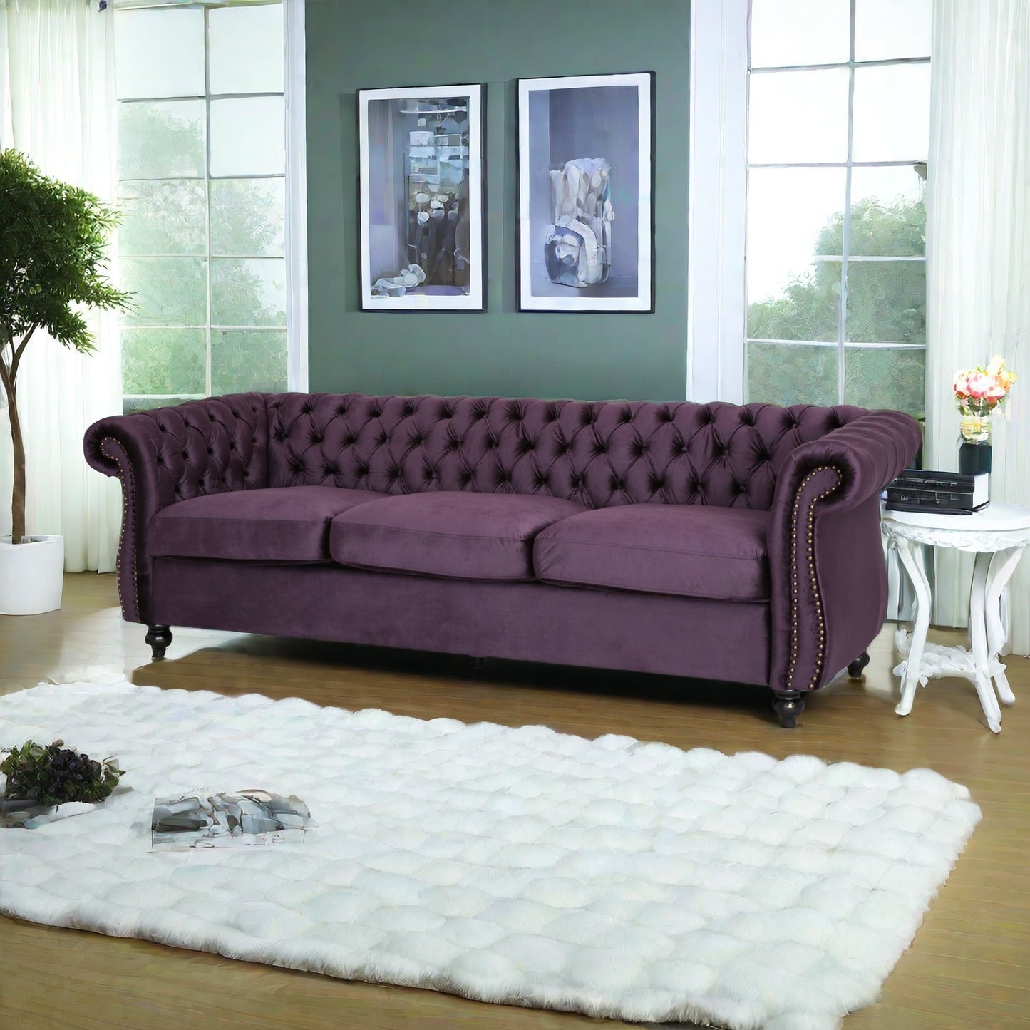 [SantaChoice] Luxurious 3-Seater Purple Velvet Sofa, Featuring a Classic Design with Modern Elegance, Perfect for Adding Sophistication and Style to Any Living Room, Plush Comfort and Durable Craftsmanship