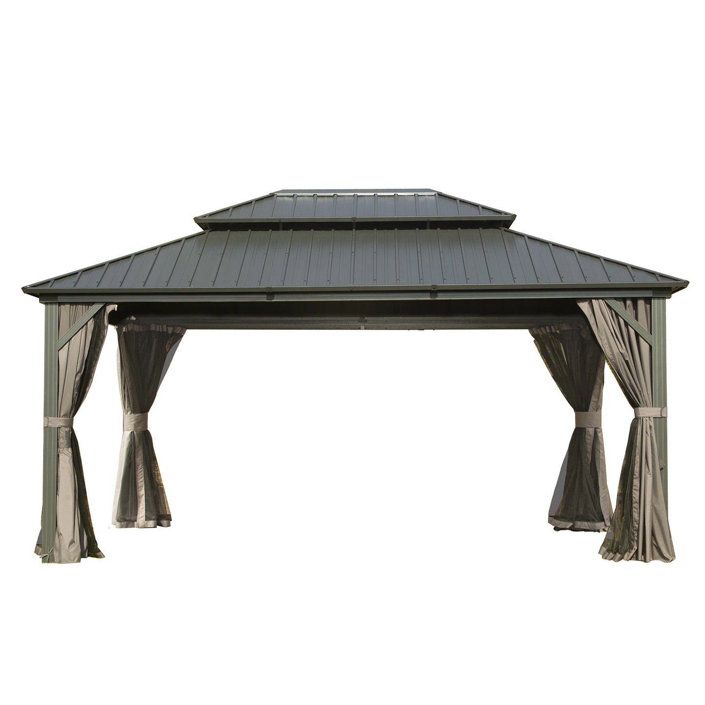 Hardtop Gazebo Outdoor Aluminum Gazebos Grill with Galvanized Steel Double Canopy for Patios Deck Backyard,Curtains&Netting