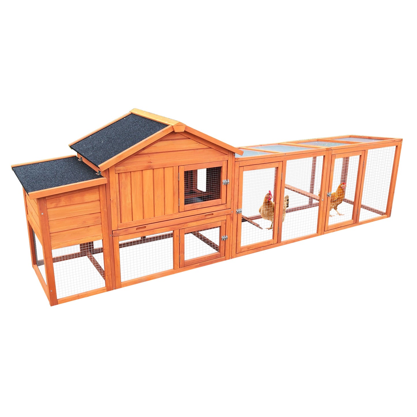 111.5" Wooden Chicken Coop, Large Outdoor Hen House with Nesting Box Poultry Cage, Rabbit Hutch Bunny Cage , Waterproof UV Panel for Outdoor Backyard