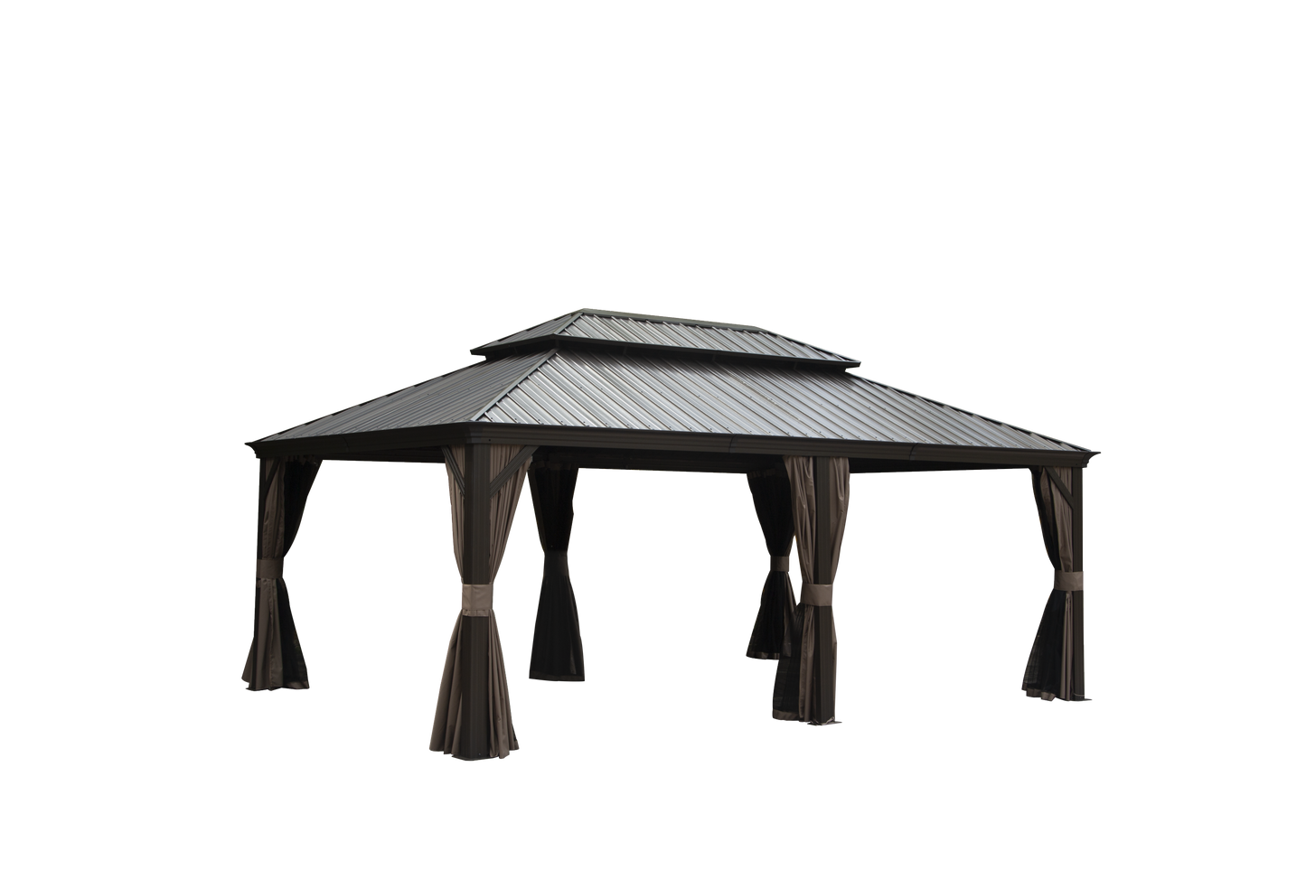 14x20FT Hardtop Gazebo, Permanent Metal Gazebo with Galvanized Steel Double Roof and Aluminum Frame, Curtain and Netting, Large Pavilion Gazebo for Patio Deck Garden