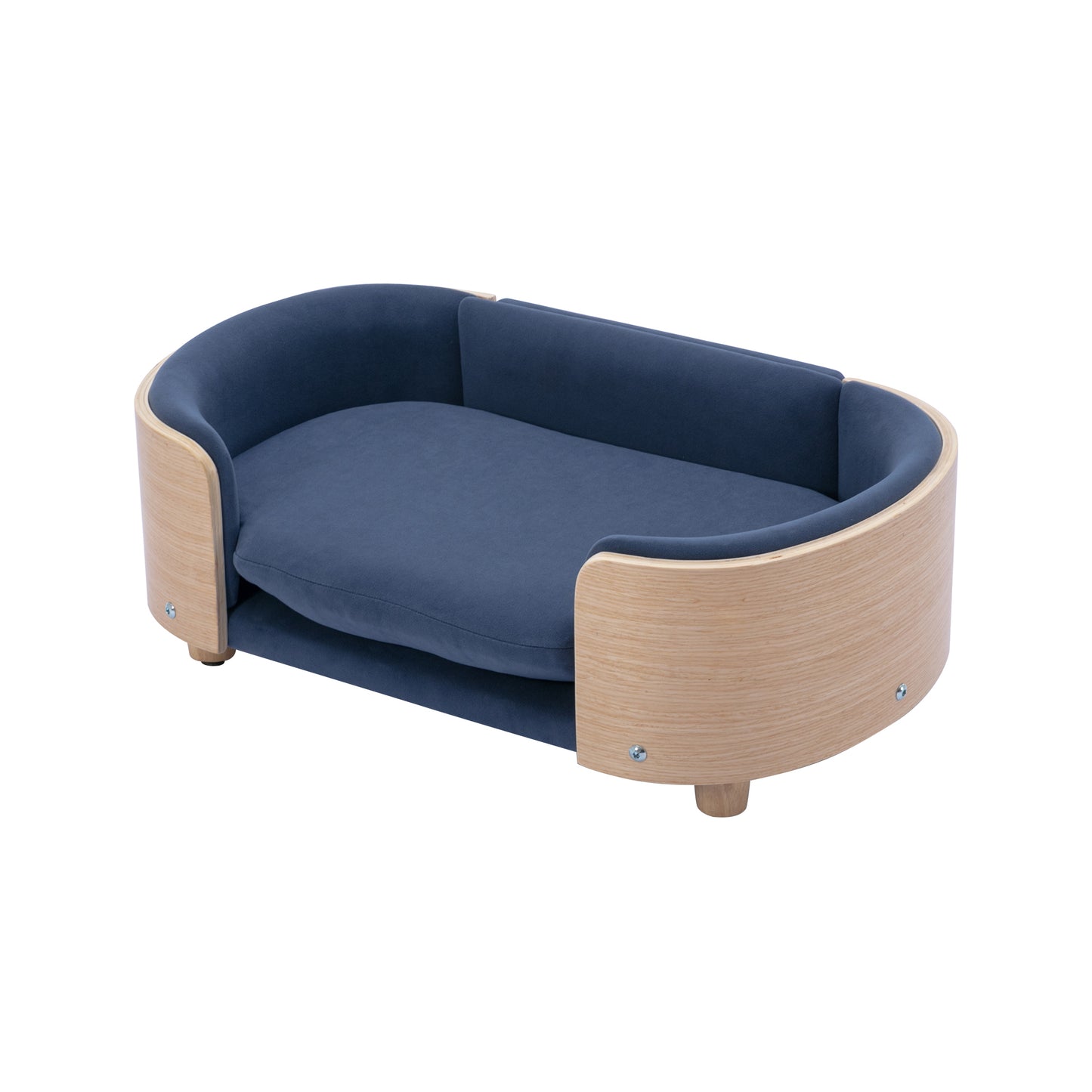 Scandinavian style Elevated Dog Bed Pet Sofa With Solid Wood legs and Bent Wood Back, Velvet Cushion,Small Size