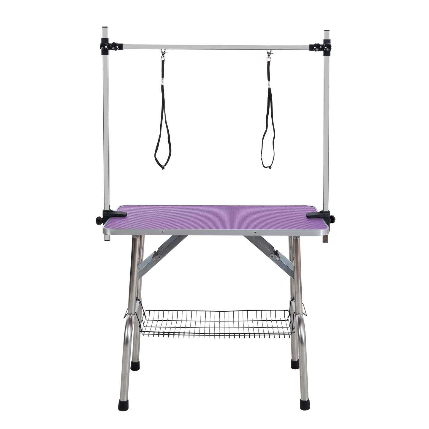 36" Folding Dog Pet Grooming Table Stainless Steel Frame Rubber Mat on Board with Adjustable Arm and Clamps pet dog Cat Grooming Table (PURPLE COLOR)