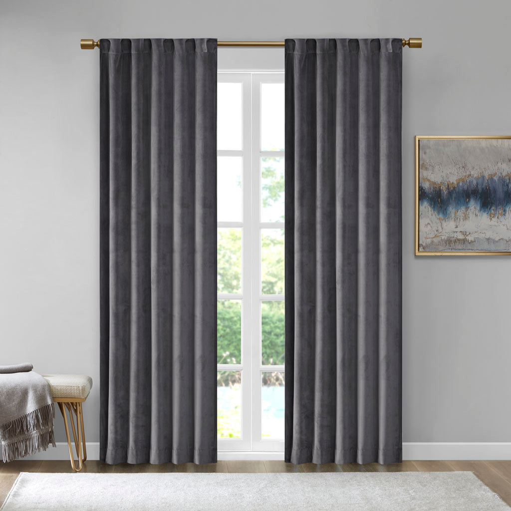 Room Darkening Metallic Printed Poly Velvet Rod Pocket/Back Tab Window Panel Pair Charcoal 37x63'