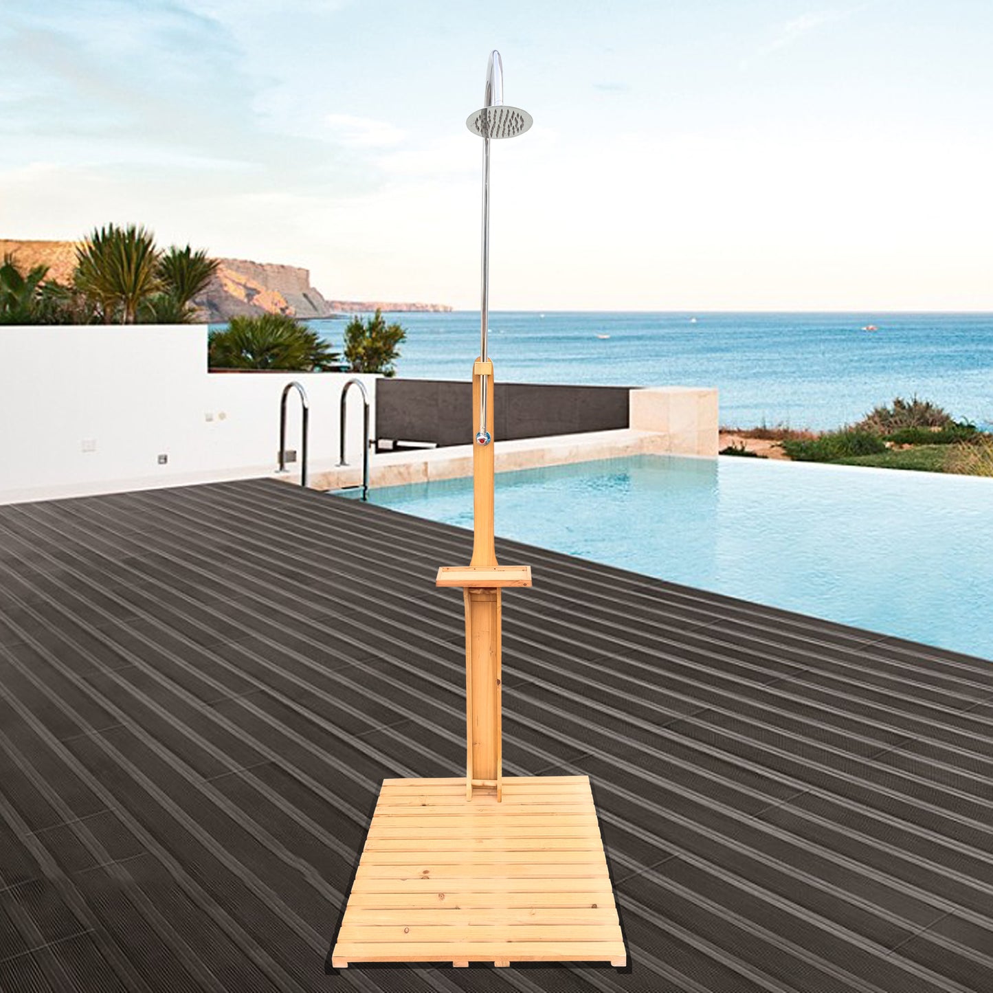 Outdoor Garden Pool Shower with Chassis Board, for Swimming Pool, Patio, Terrace, Garden,Wood