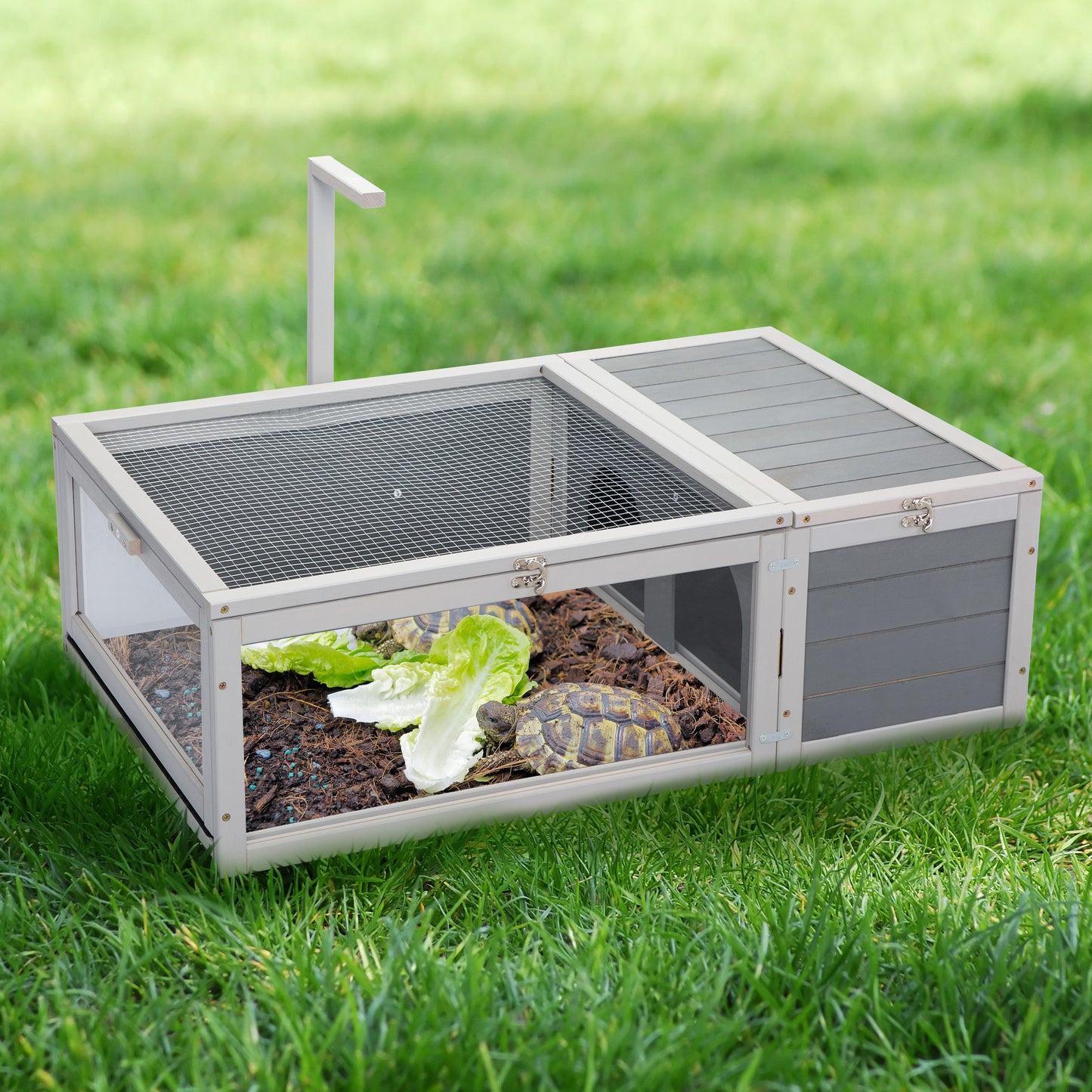 Tortoise House Wooden Turtle Habitat with Removable Top and Tray for Indoors and Outdoors, Gray