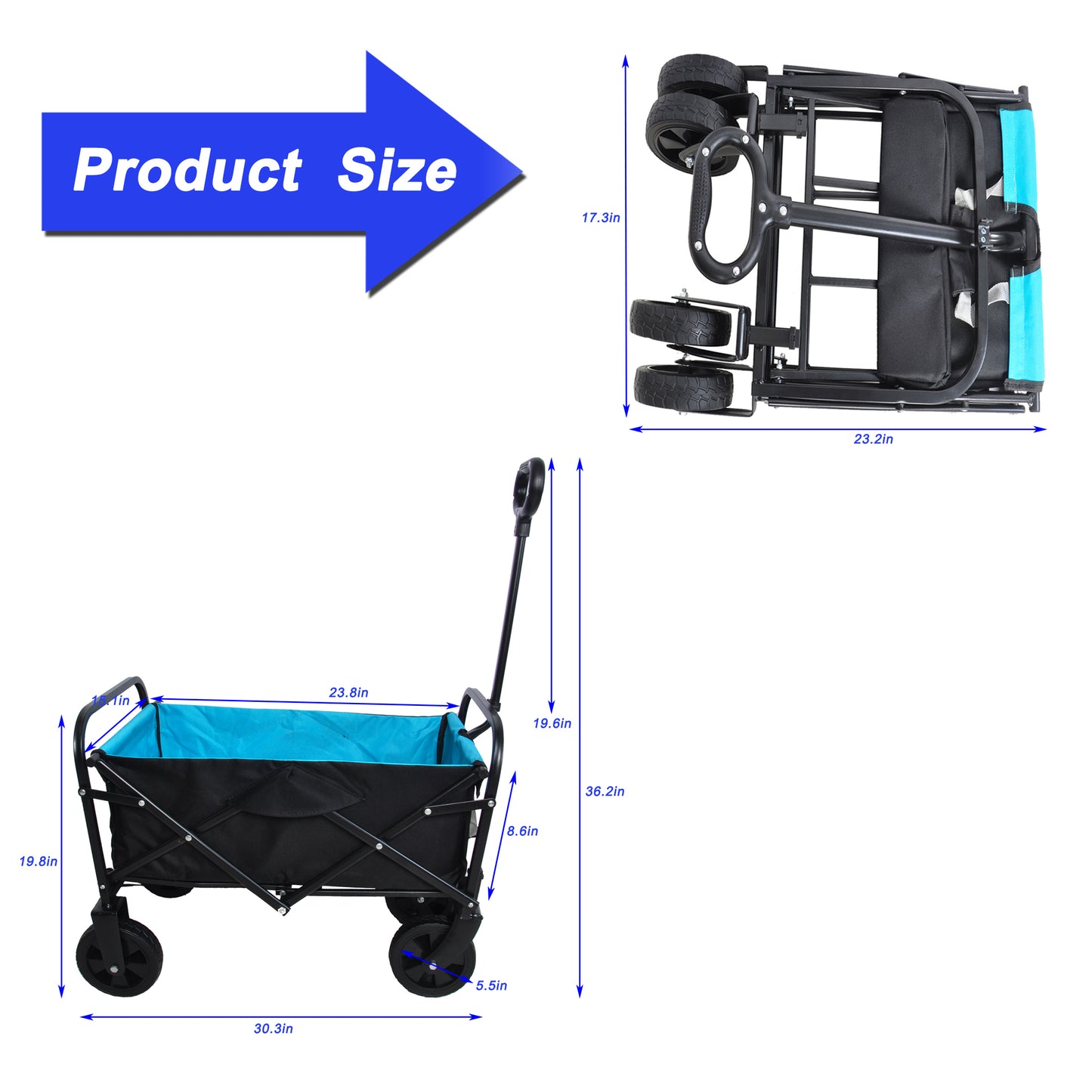 Mini Folding Wagon Garden Shopping Beach Cart (black+blue)