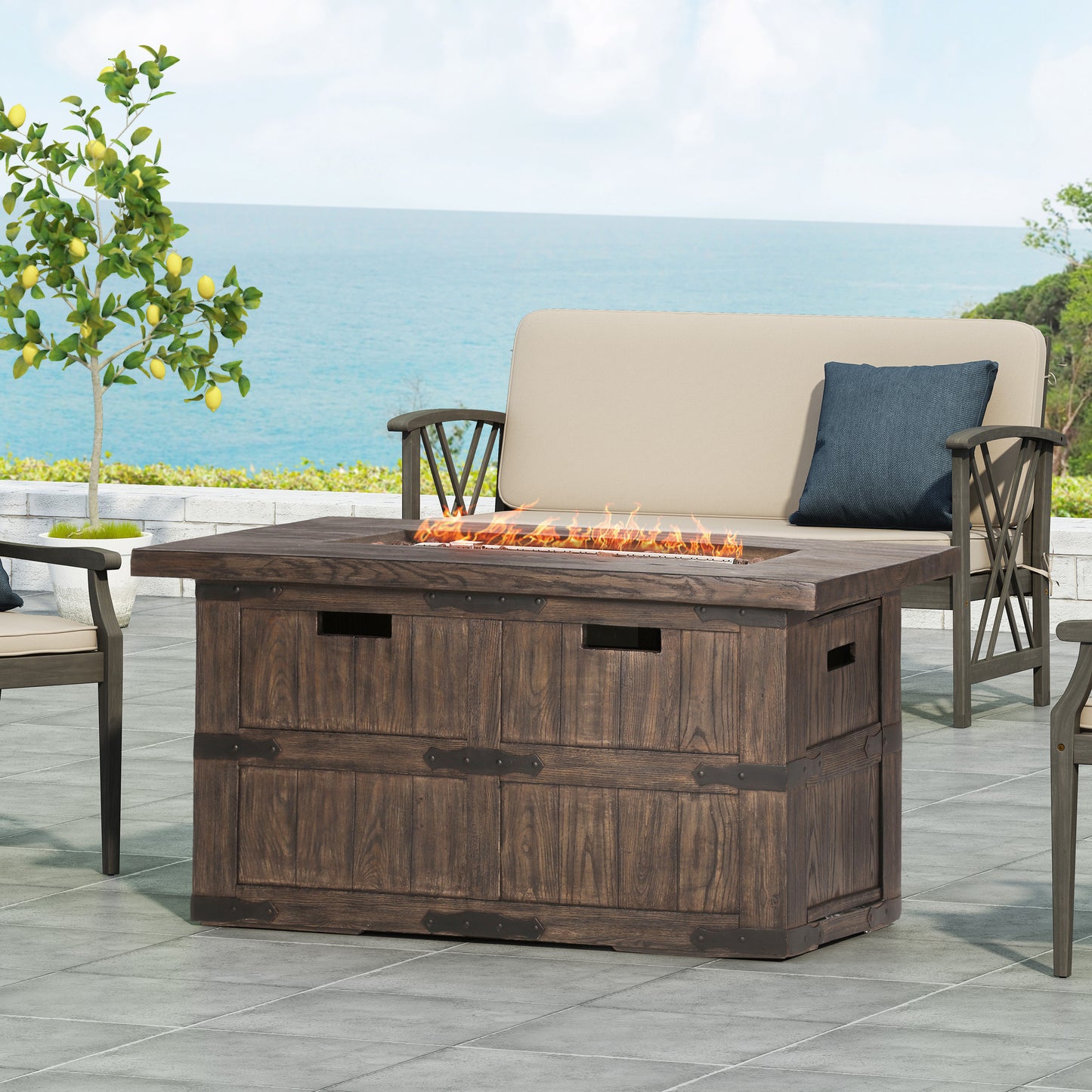 ANDREW RECTANGLE FIRE PIT - 40,000 BTU TANK INSIDE