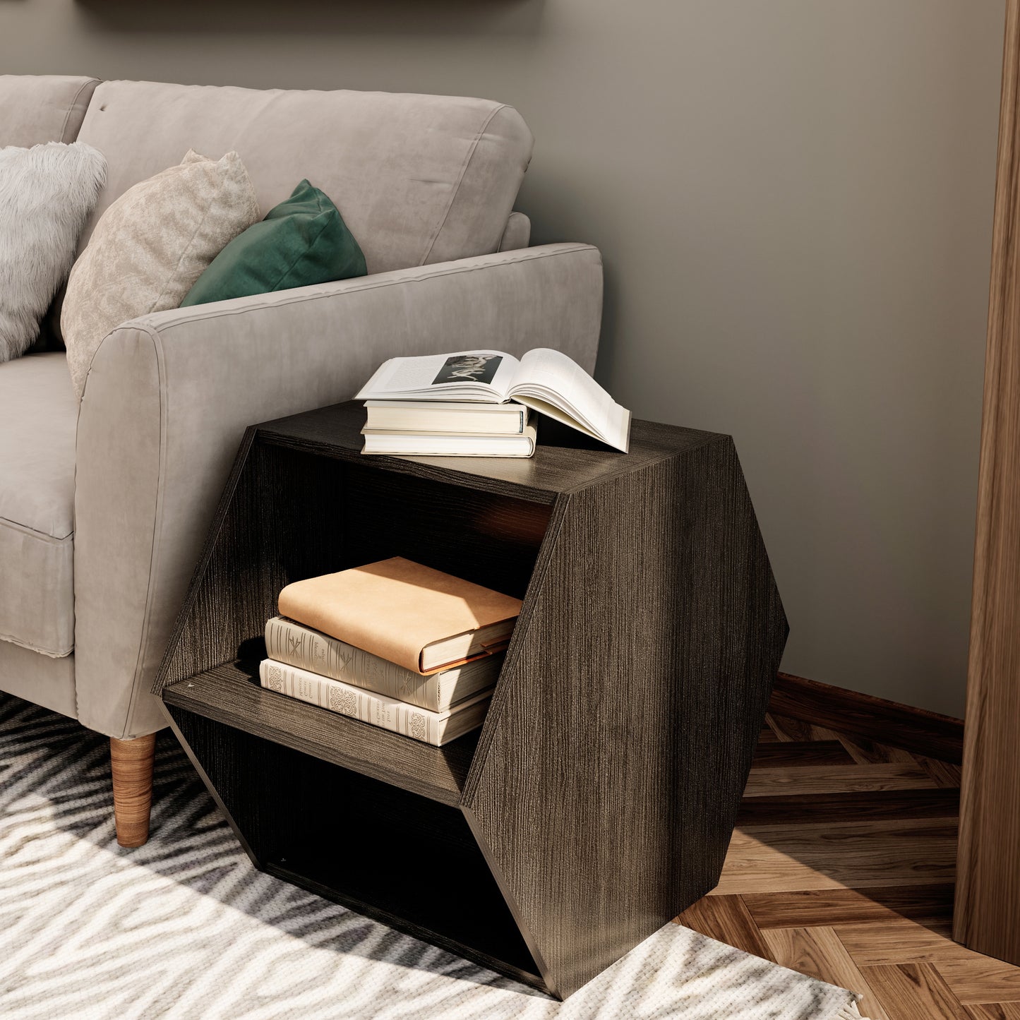 [SantaChoice] 23.62'' Hexagonal Coffee Table Side Table Nightstand Burmese Sumac