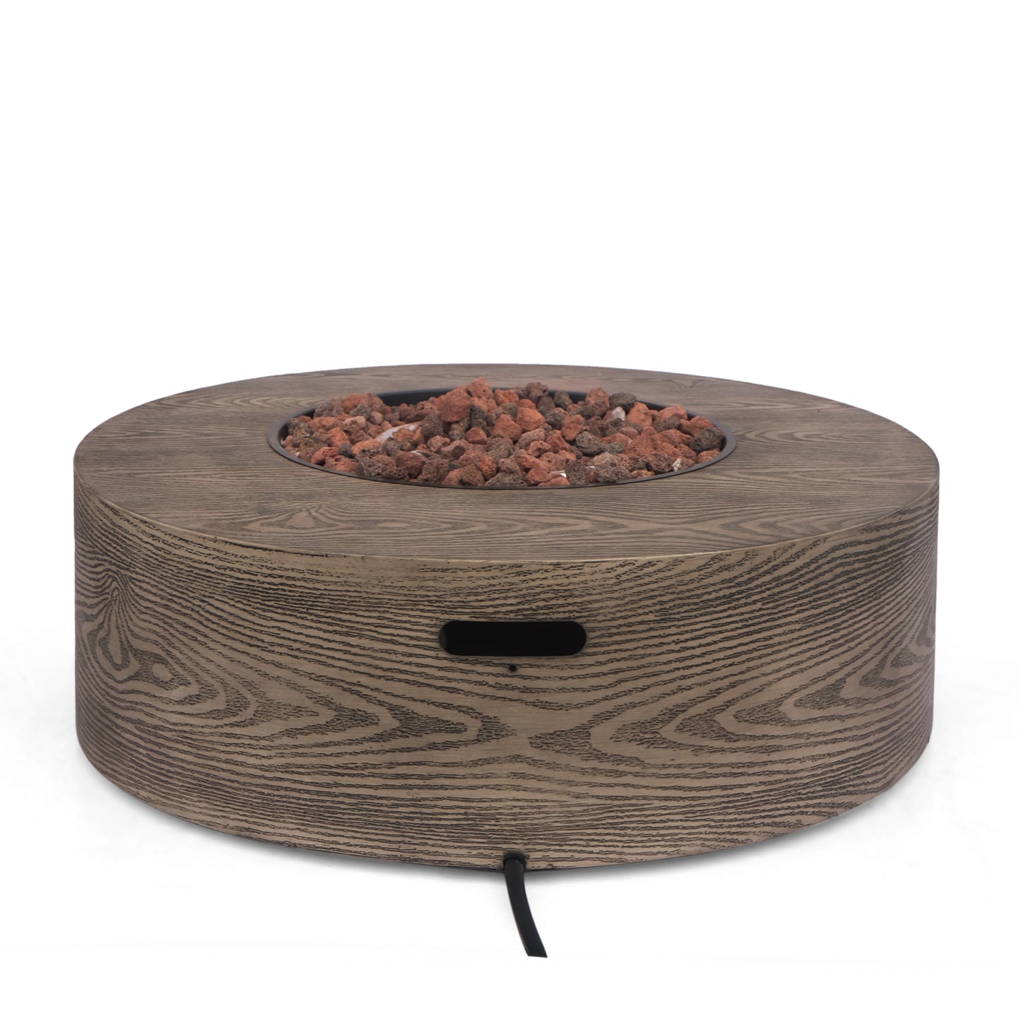 AIDAN ROUND IRON FIRE PIT - 50,000 BTU TANK OUTSIDE