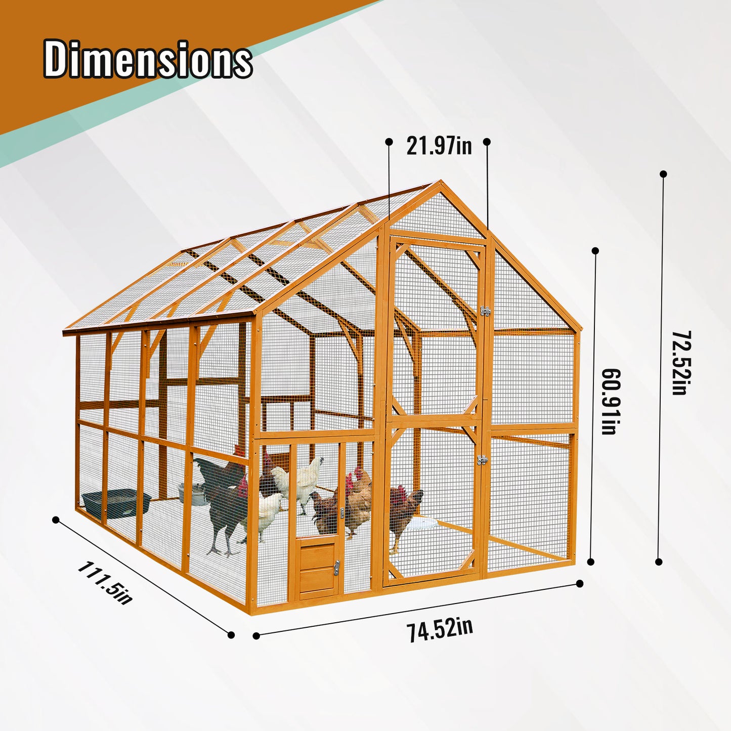 Wooden Chicken Coop 111''×74''×72'' Large Kitten Playpen, Chicken Run with Waterproof Cover and Two Small Doors, Pet Playpen Exercise Pen for Rabbit Duck Cat