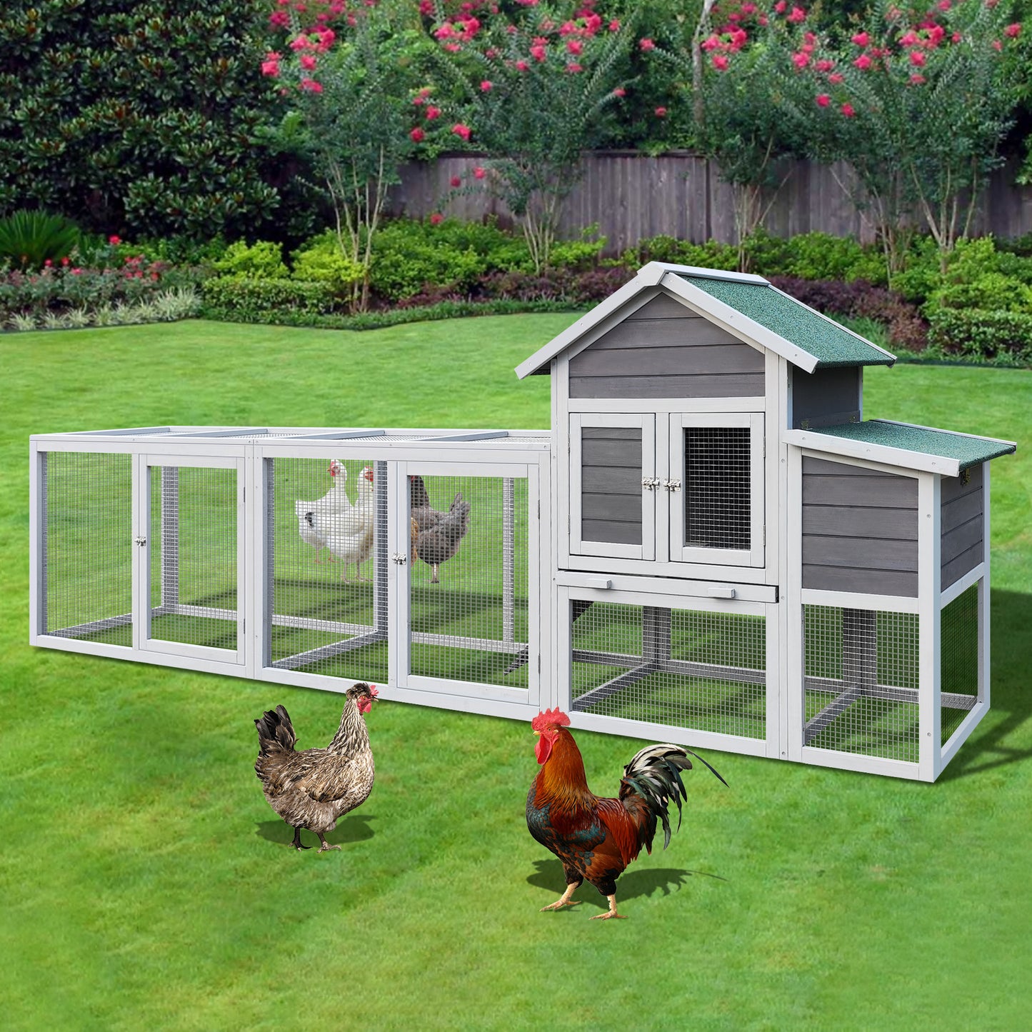 123" Large Gray Wood Chicken Coop Hen House Pet Rabbit Hutch Wooden Pet Cage Backyard with Nesting Box