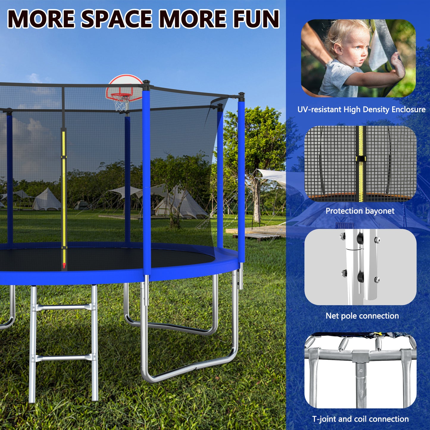 12FT Trampoline for Kids & Adults with Basketball Hoop and Ball ,Recreational Trampolines with Safety Enclosure for Back Yard Outdoor