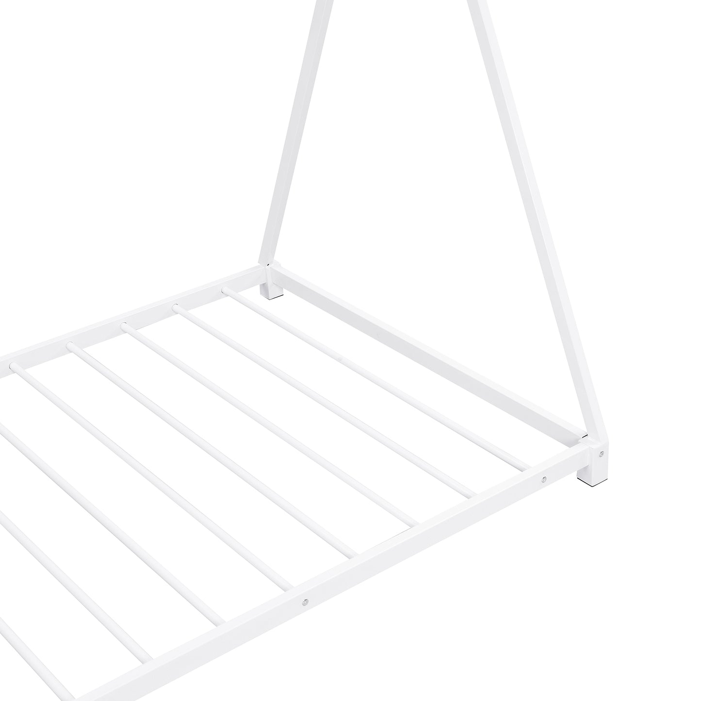 Metal Twin Size House Platform Bed with Triangle Structure, White