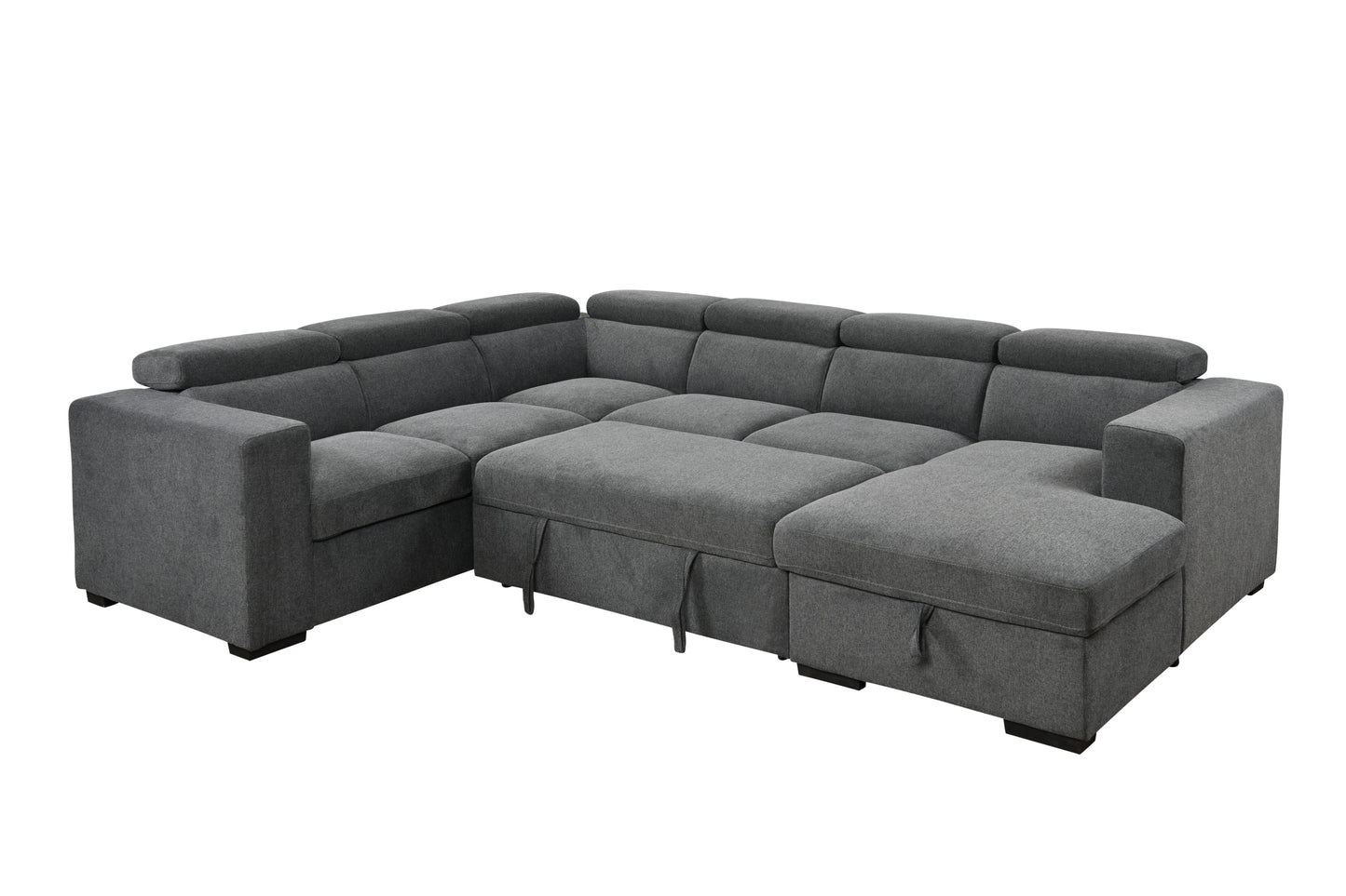 123" 4 in 1 Modern U-Shaped 7-seat Sectional Sofa Couch with Adjustable Headrest, Sofa Bed with Storage Chaise,Pull Out Couch Bed for Living Room ,Dark Gray