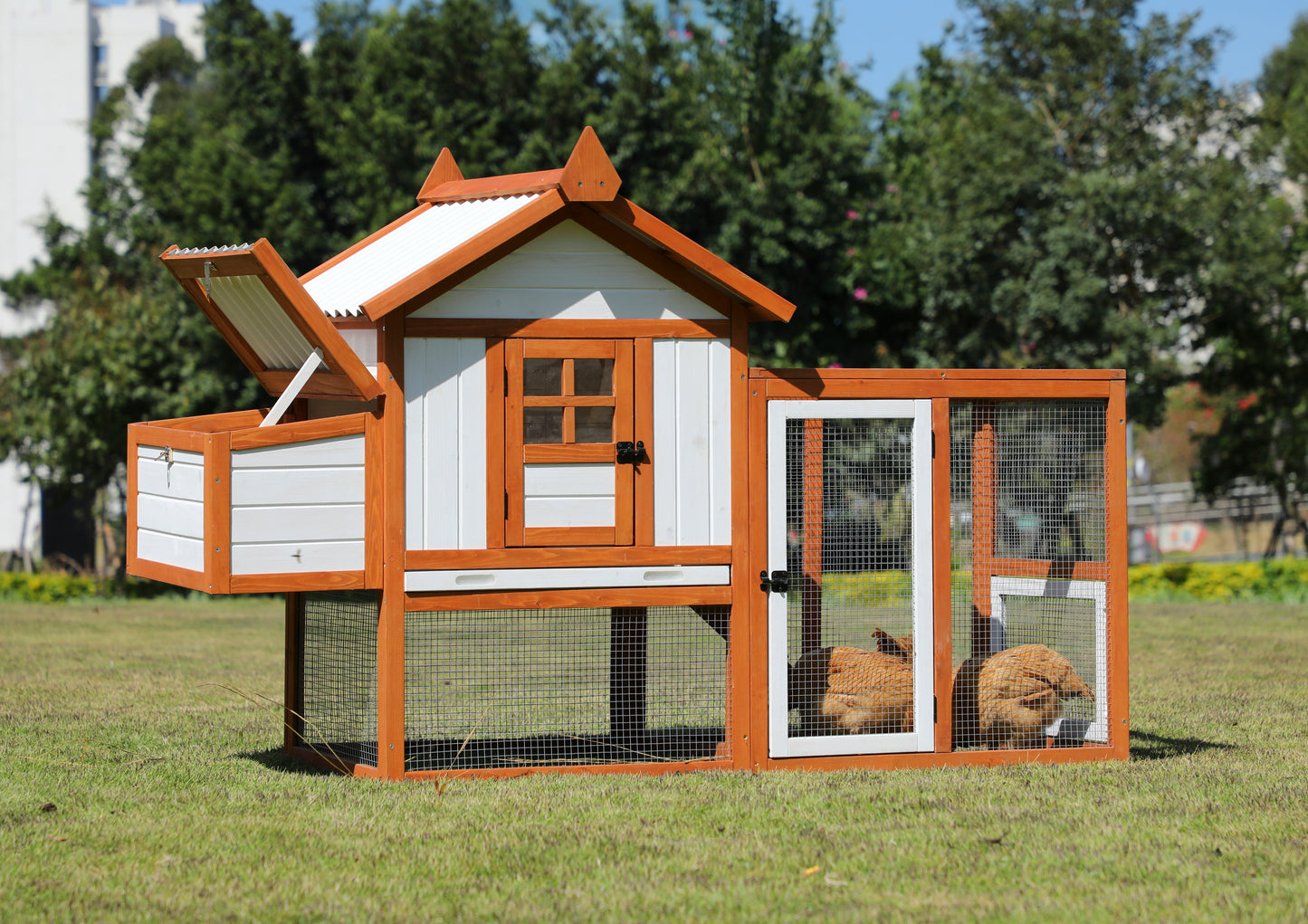 Weatherproof Outdoor Chicken Coop with Nesting Box, Outdoor Hen House with Removable Bottom for Easy Cleaning, Weatherproof Poultry Cage, Rabbit Hutch, Wood Duck House