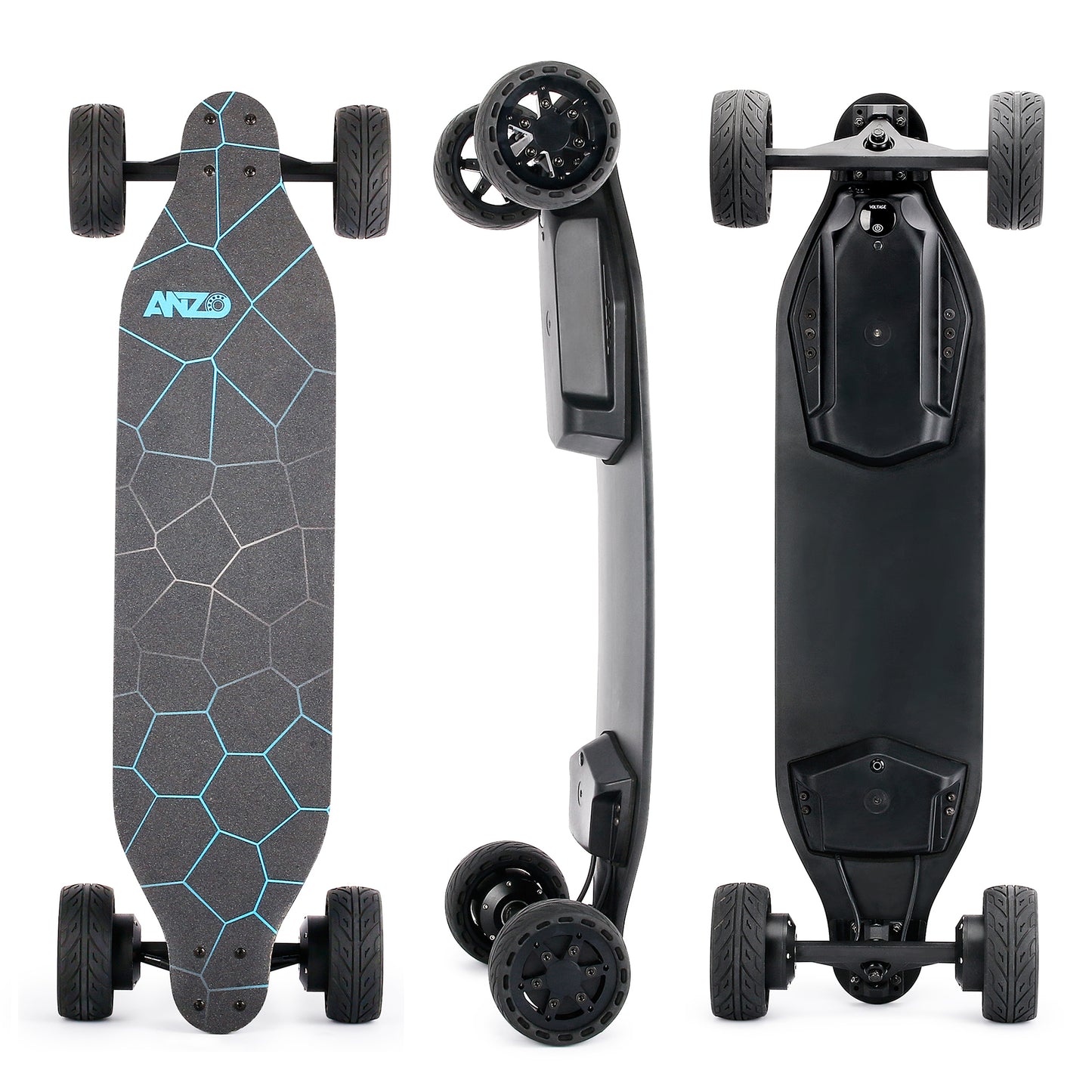 All terrain dual 1000*2 hub motor electric skateboard with 32mph max speed,25miles range,9600mah battery.