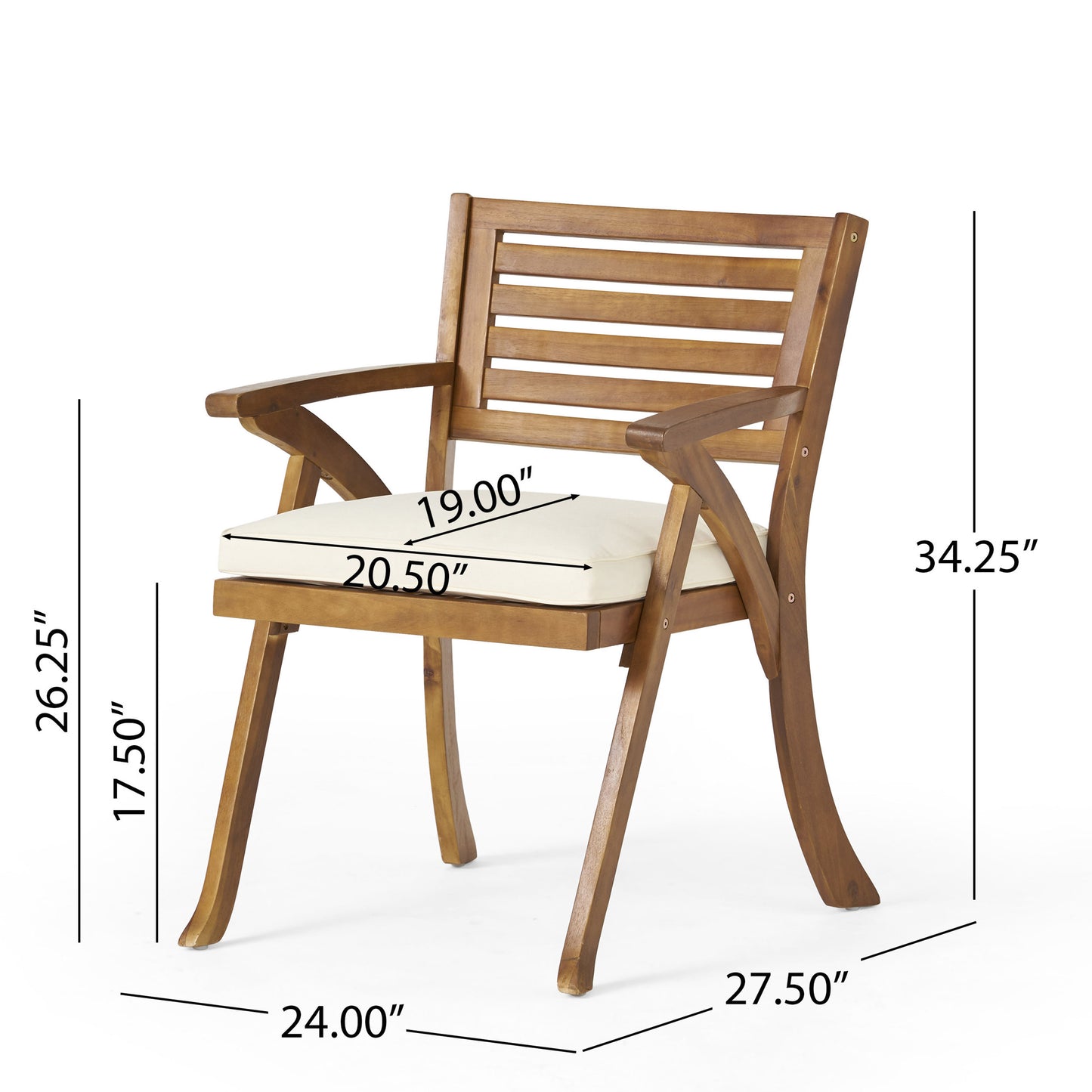 Outdoor Hermosa KD Wood Dining Chair With Cushons (Set of 2)