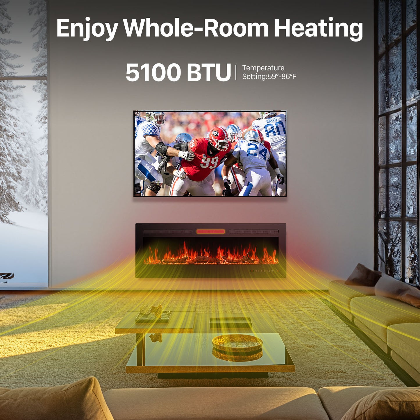 Electric Fireplace, 1500W/750W Wall Mount or Recessed Fireplace Insert and Freestanding, Electric Fireplace Heater with Remote Control,13 Adjustable Flame Color, 12H Timer, Touch Screen