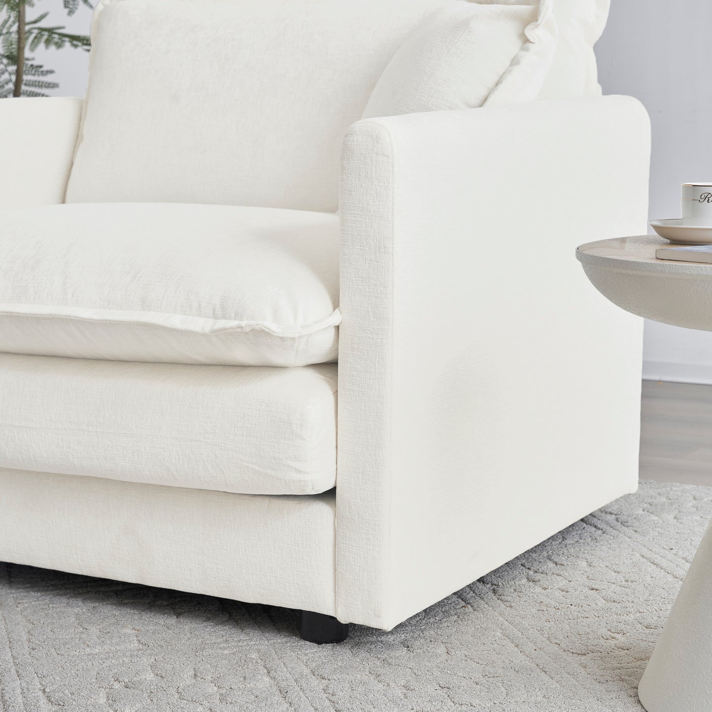 [SantaChoice] Free Combination Comfy Upholstery Modular Oversized L Shaped Sectional Sofa With Reversible Ottoman, White Chenille