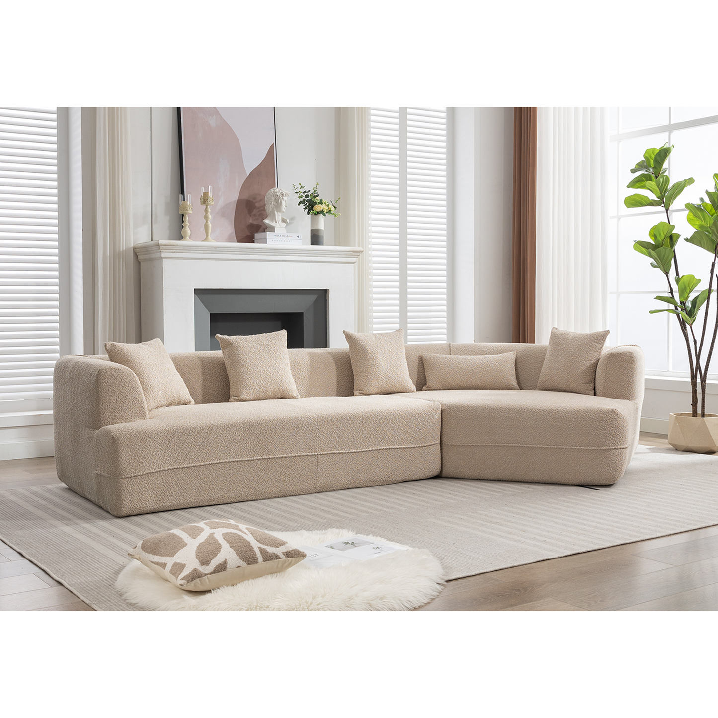 Modular sofa, modern minimalist style sofa,  upholstered ,  free combination, round fiber fabric, anti-wrinkle fabric,Dimension extension,Brown