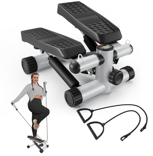 Steppers for Exercise, Stair Stepper with Resistance Bands, Mini Stepper with 330LBS Loading Capacity, Hydraulic Fitness Stepper with LCD Monitor, No Assembly Required