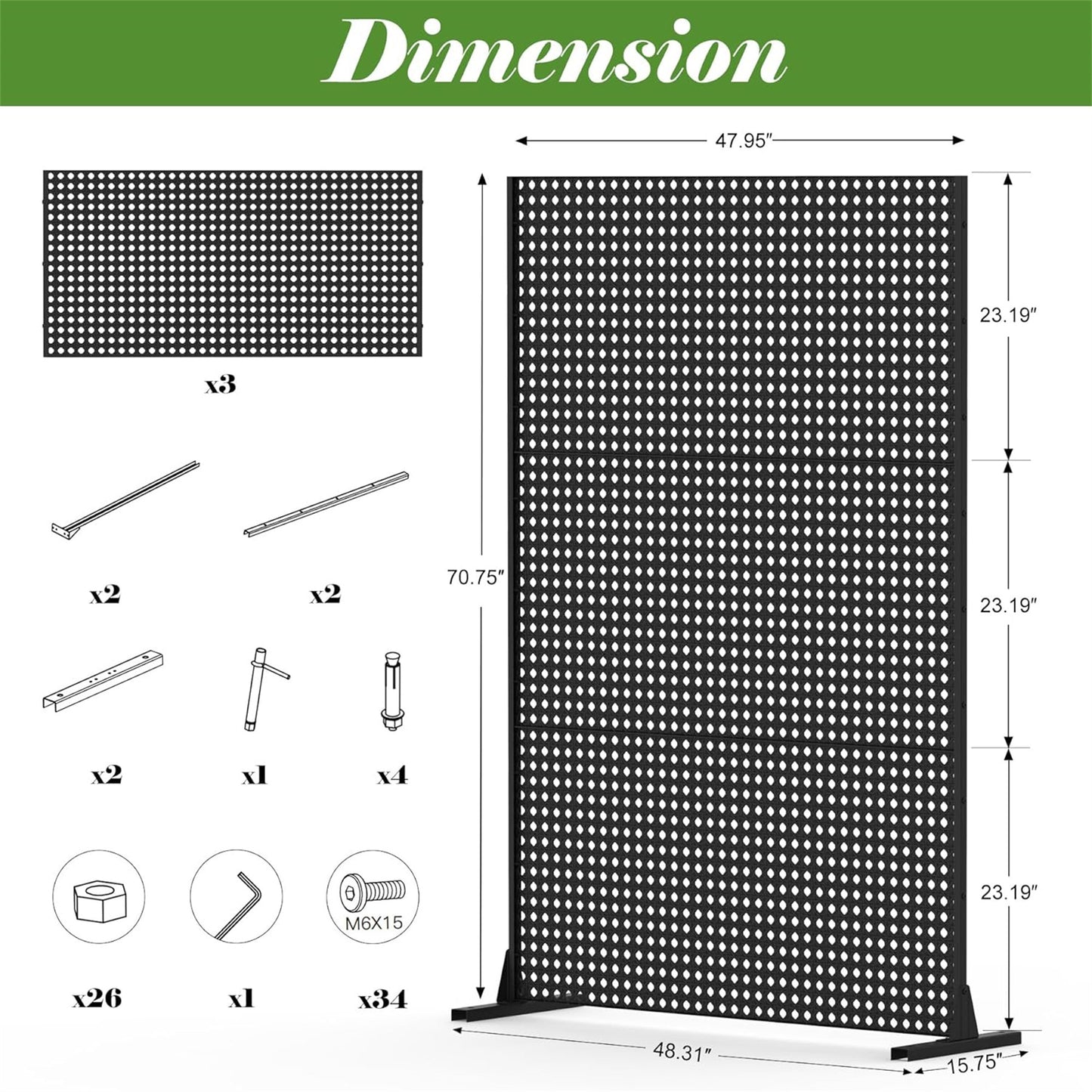 Metal Privacy Screen, Freestanding Outdoor Indoor Divider, Decorative Privacy Screen Panels for Balcony Patio Garden, Rhombus-Shaped