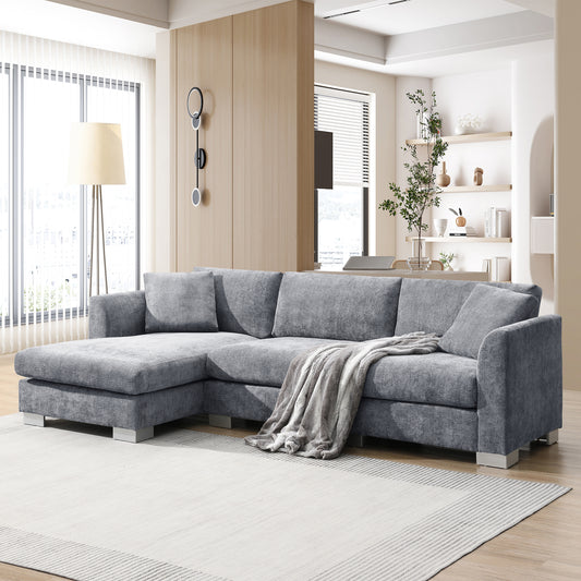 [SantaChoice] 96*56" Modern Cloud Sectional Sofa,L-shaped Luxury Couch Set with 2 Free pillows,4-seat Chenille Indoor Furniture with Oversized Chaise for Living Room,Apartment,Office,3 Colors