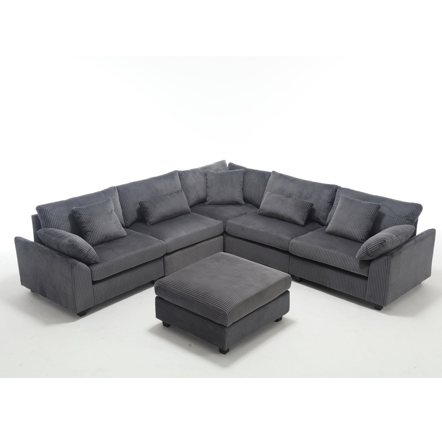 Oversized Modular Sectional Sofa Couches Set,Corduroy Upholstered Deep Seat Comfy Sofa for Living Room,Dark Gray