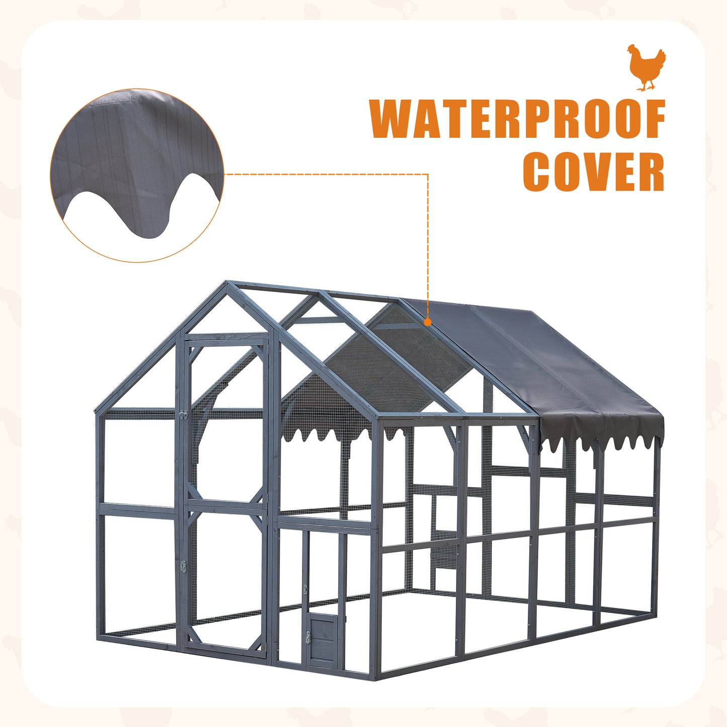 Outdoor Chicken Coop Enclosures 110" Large Kitten Playpen ,Upgrade Waterproof Cover-GREY