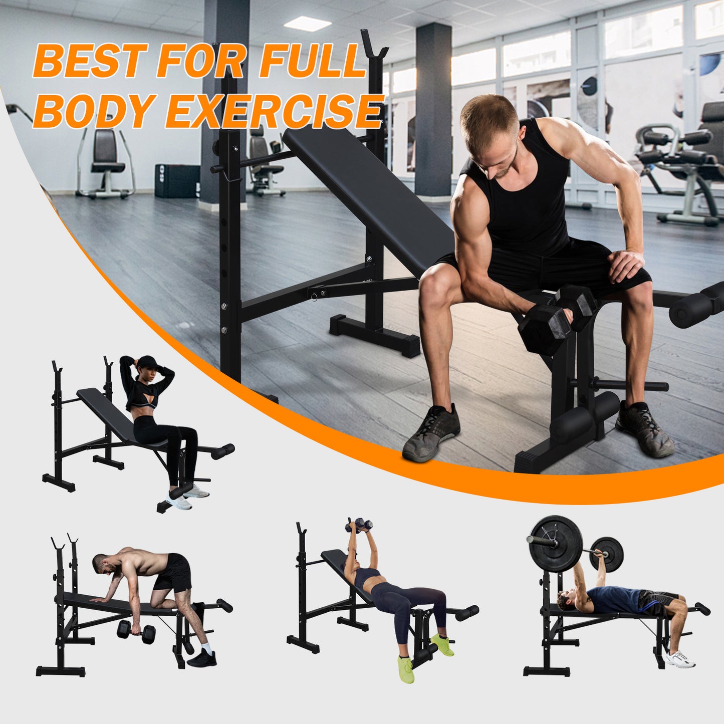 Olympic Weight Bench, Bench Press Set with Squat Rack and Bench for Home Gym Full-Body Workout