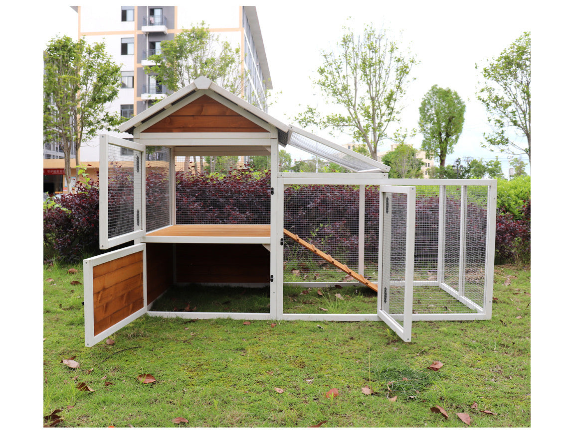 77"Large outdoor chicken coop Wooden chicken coop, duck coop with nest box, bird cage, rabbit cage - waterproof PVC board ( yellow brown  gradient 80°)L