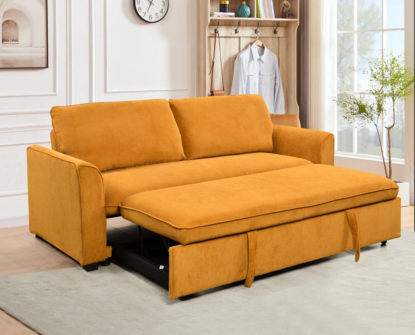 [SantaChoice] 78 Inch 3 in 1 Convertible Sleeper Sofa Bed, Modern Fabric Loveseat Futon Sofa Couch w/Pullout Bed, Small Love Seat Lounge Sofa w/Reclining Backrest, Furniture for Living Room, Yellow