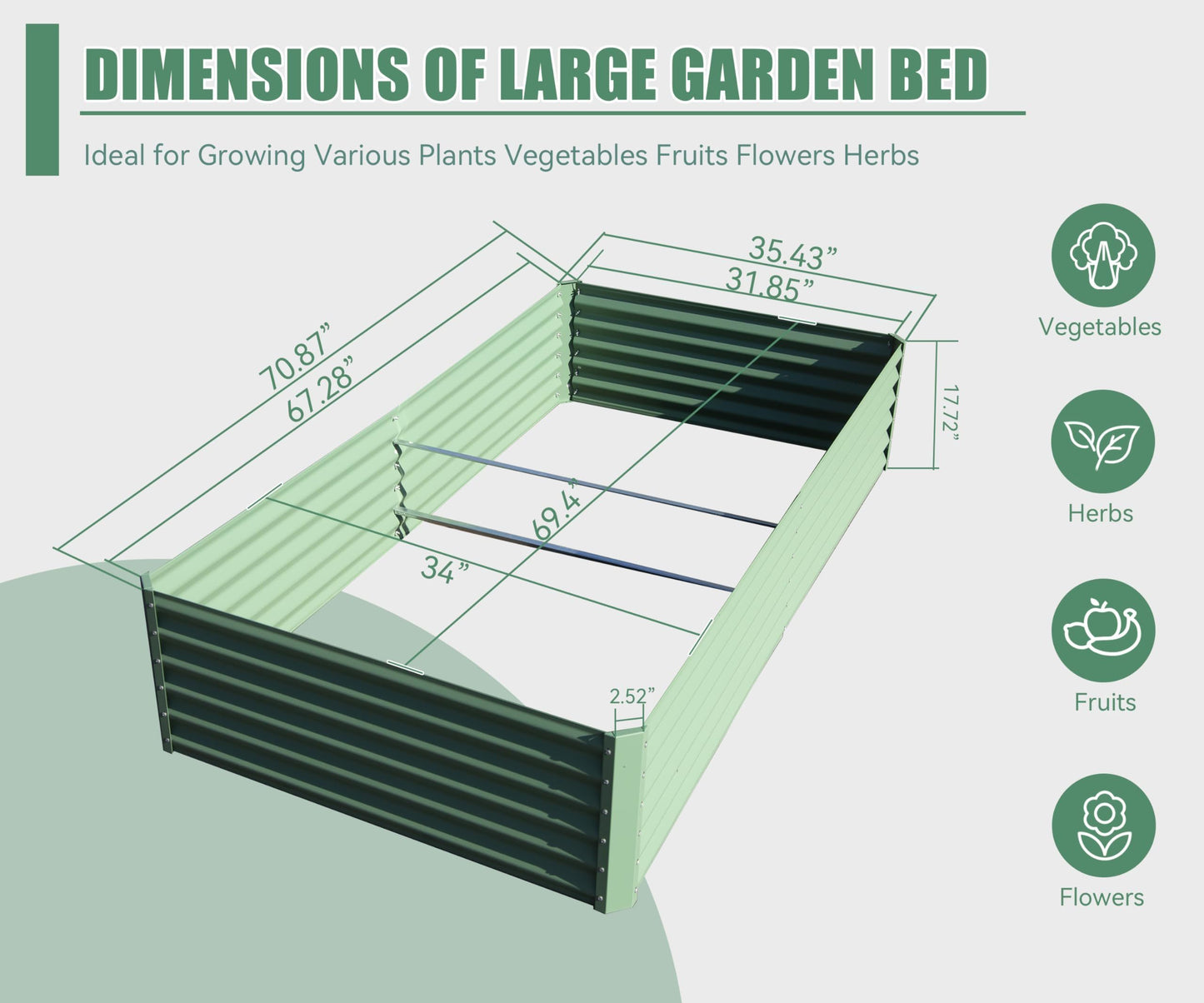 6x3x1.5ft Galvanized Raised Garden Bed, Outdoor Planter Garden Boxes Large Metal Planter Box for Gardening Vegetables Fruits Flowers, Green